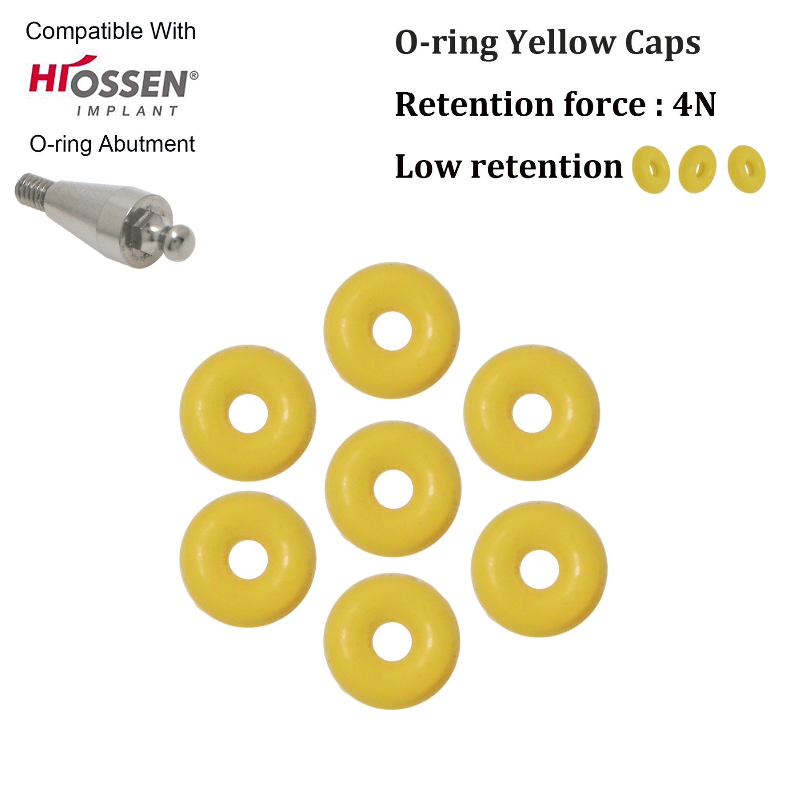 Dental O-Ring Retention Cap Kit for Ball Attachment Abutment Implant fit Hiossen