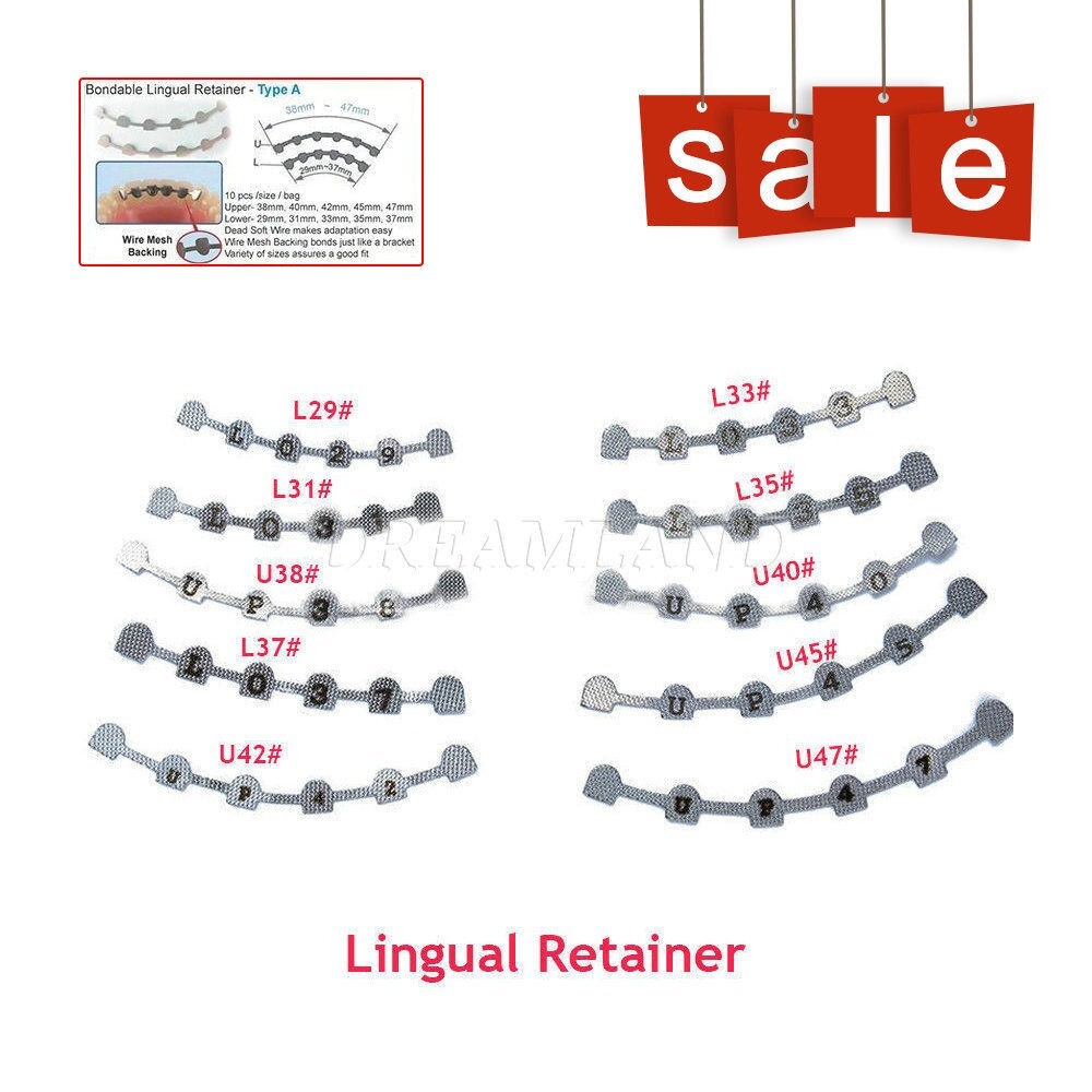 2 Pcs Dental Ortho Lingual Retainer Splits Wire Mesh Mark Backing Upper/Lower