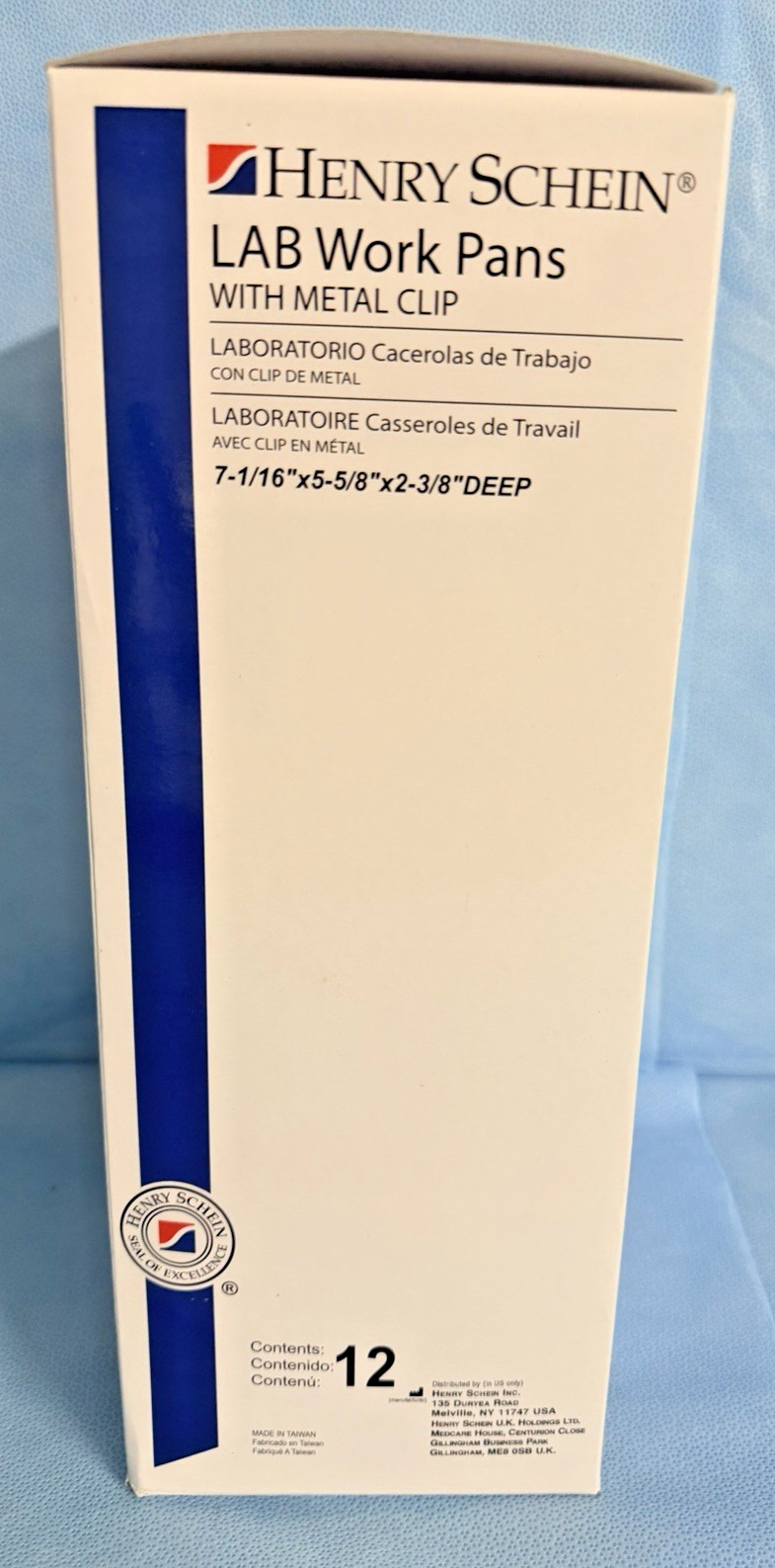 HENRY SCHEIN Lab Pans Medium with metal clip7 1/16″x5⅝” x 2⅜”D,Box of 12Work Pan