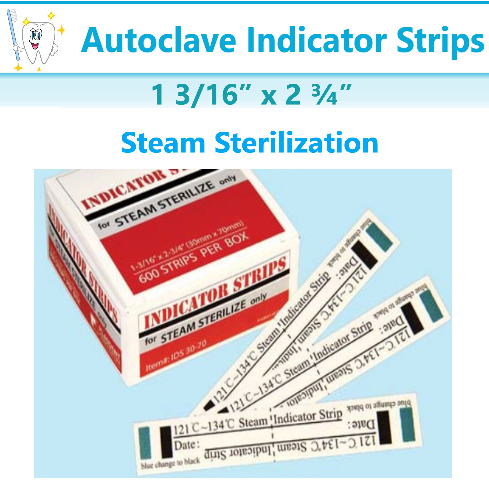 Dental Autoclave Indicator Strips, 1 3/16” x 2 ¾”, Steam Sterilization 1200/Pcs