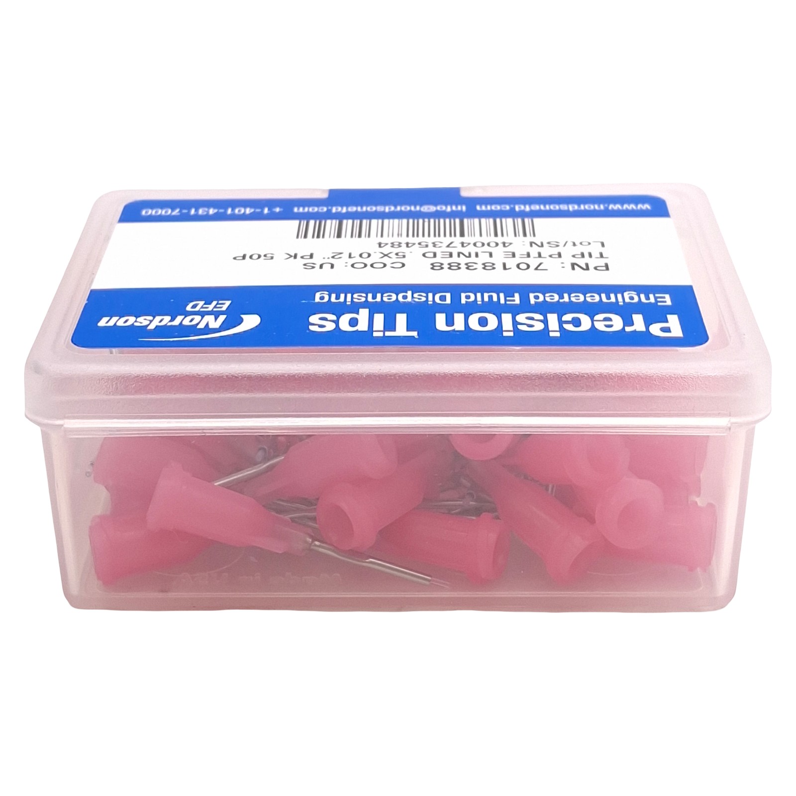 Nordson EFD 7018388 Precision PTFE-Lined Tips, Pink, 0.5in x 0.012in ID, 50/Box