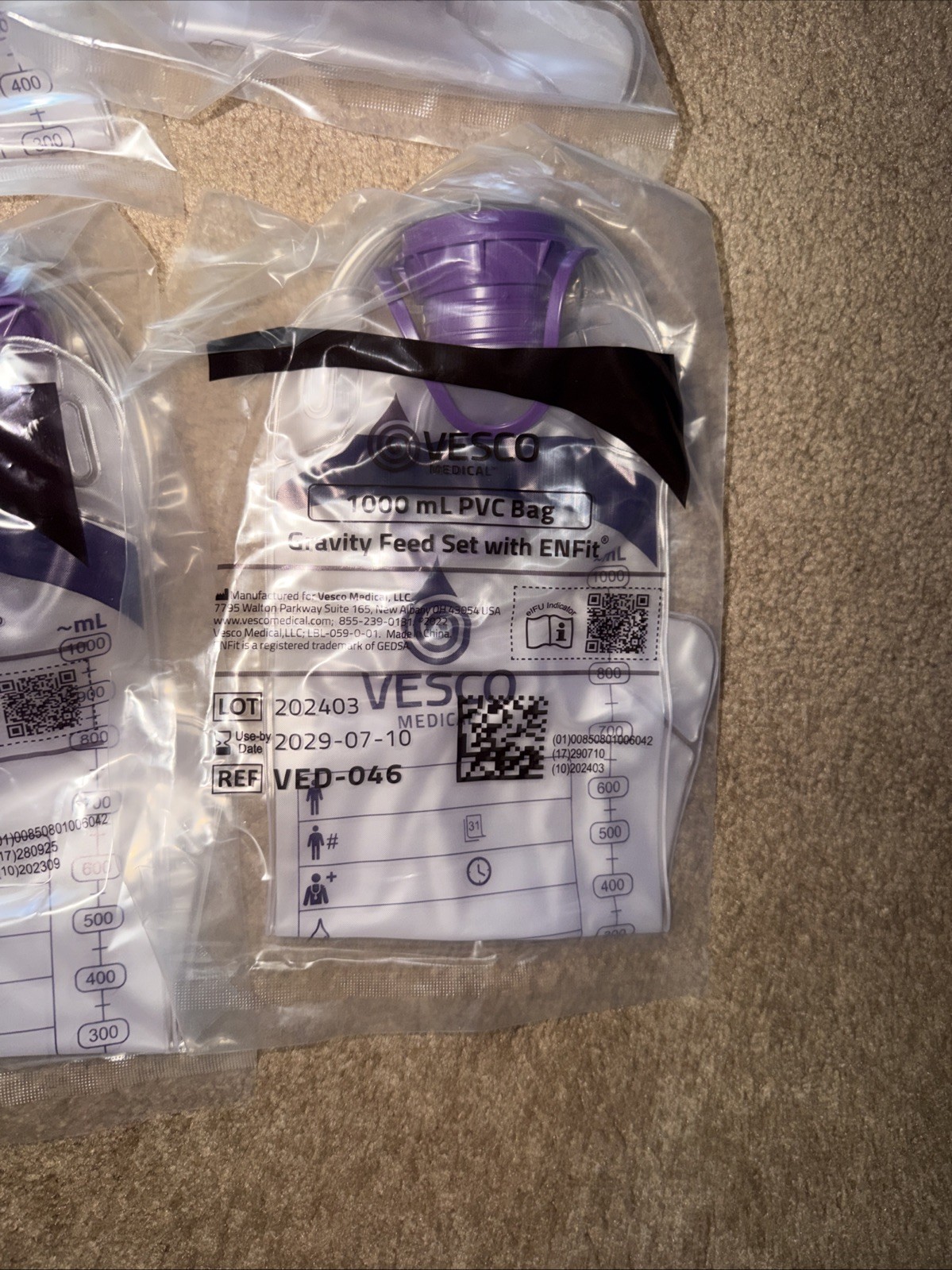 (10) VESCO VED-046 Enteral Gravity Feed Lot with ENFit Connection 1000ml