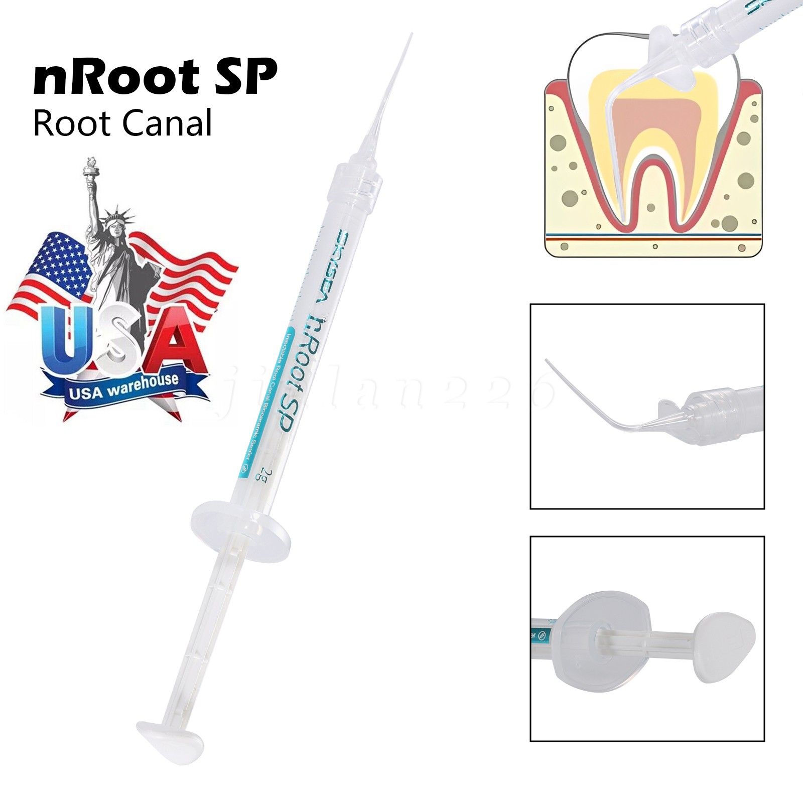 2 x Dental nRoot SP Injectable Root Canal Bioceramic Sealer 2g Syringe + 20 Tips