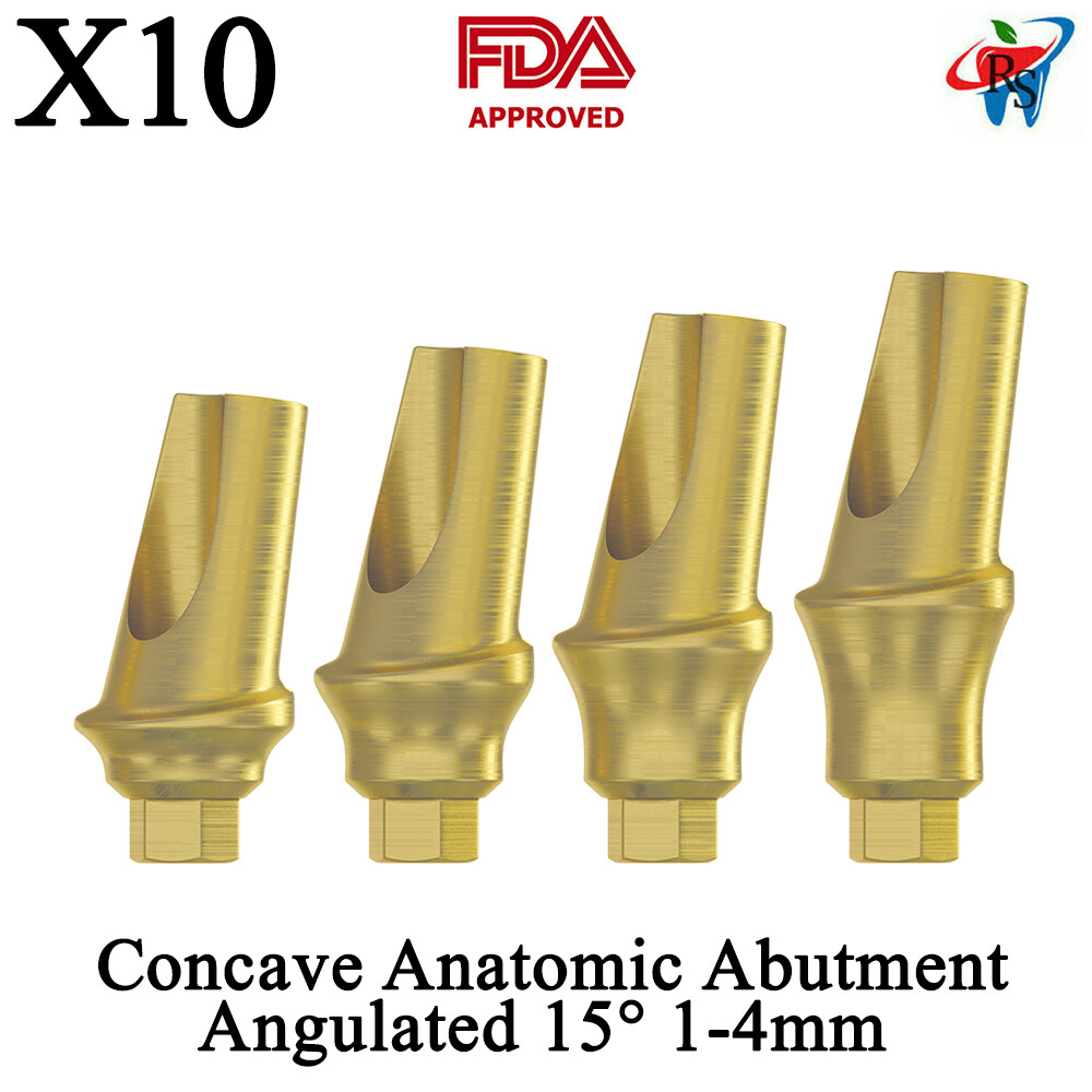 10pcs DSI Abutments Concave Anatomic Angulated 15° Titanium Int Hex 1-4mm