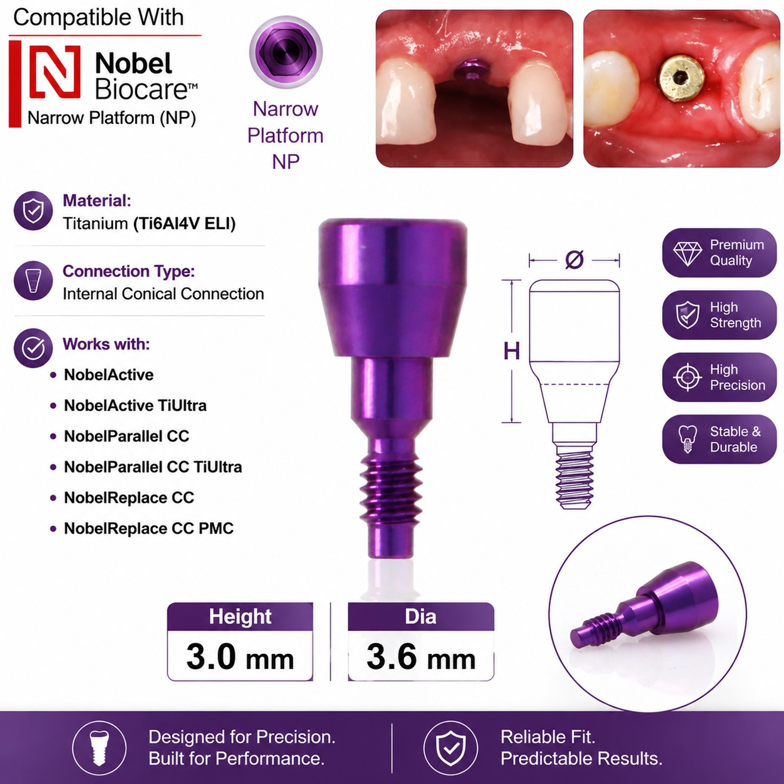 Dental RP NP Healing Abutment Compatible NobelActive Internal Conical Connection