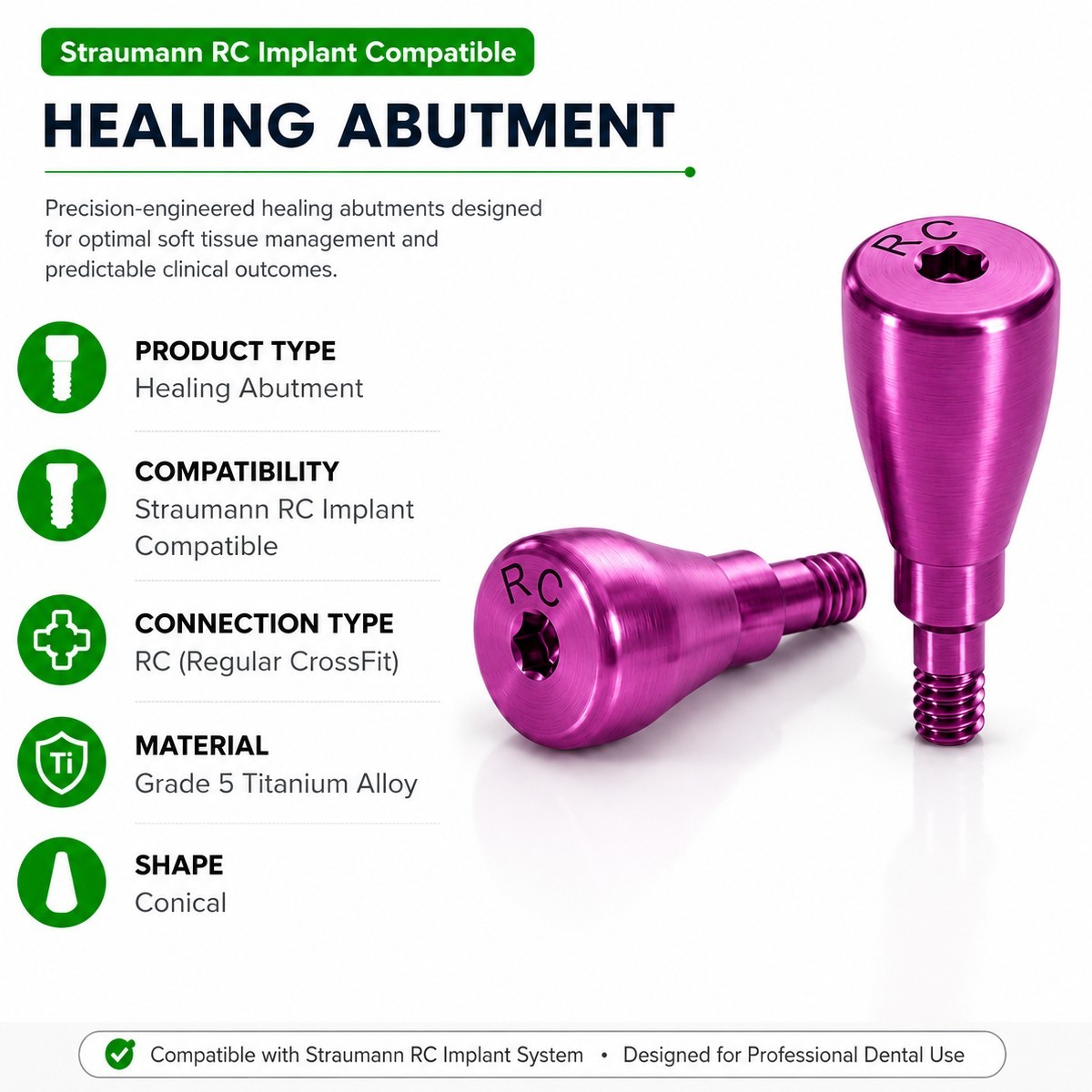 US RC Healing Abutment & Closure Cap Fit Straumann Bone Level Regular Titanium