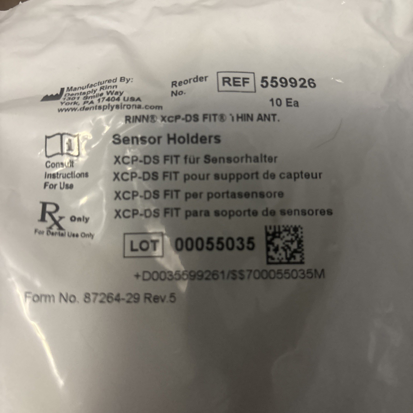 Rinn Dentsply 559926 Sensor Holder XCP DS Fit type Anterior Bite block 10 Pack