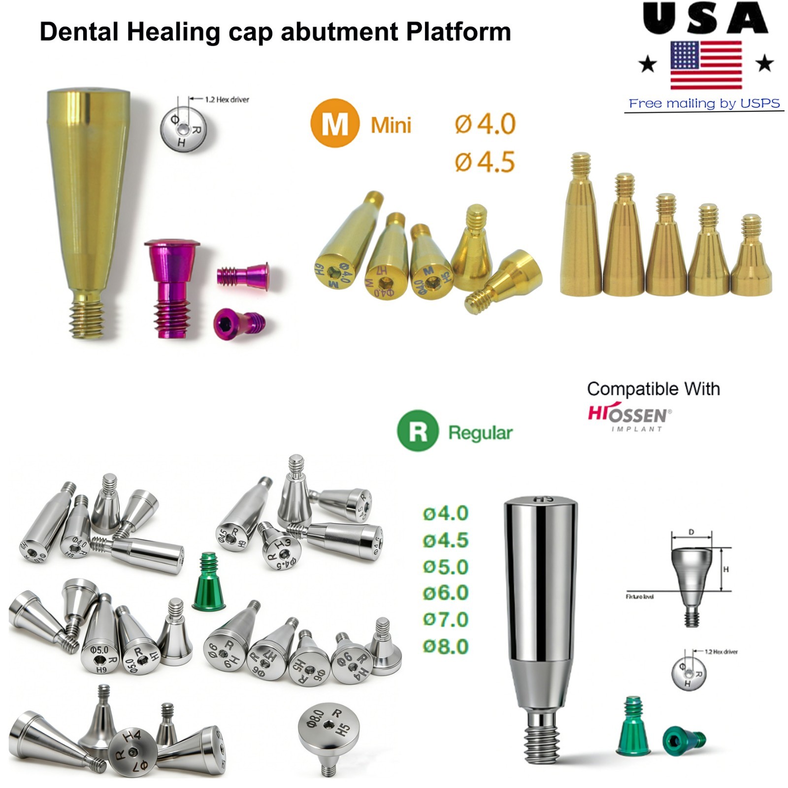 Dental Cap Ti Healing Abutment Cap Gingiva formers Mini Regular Platform Fit Oss