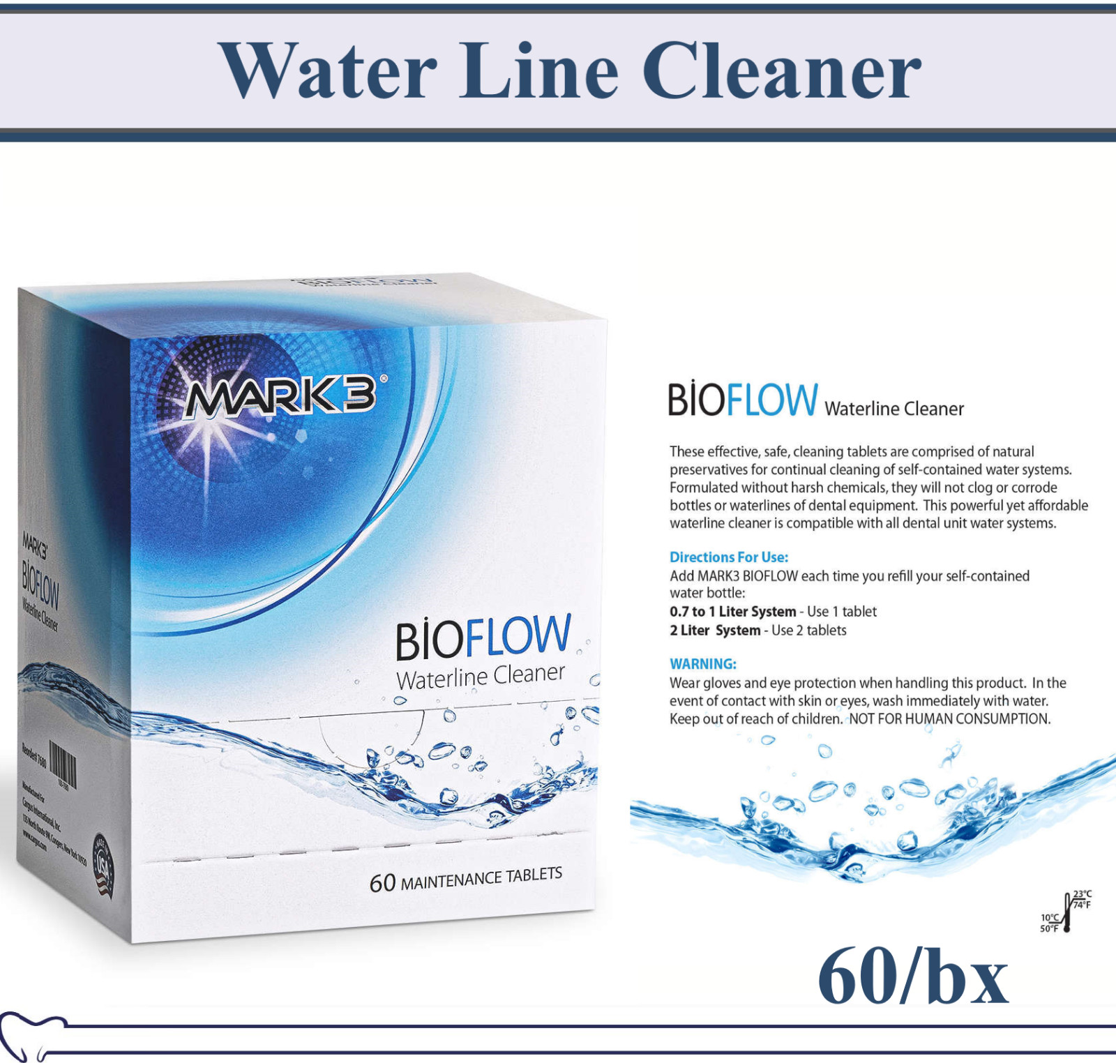 Dental Air Water Syringe Purity Waterline Cleaning Tablets 60/bx – made in USA