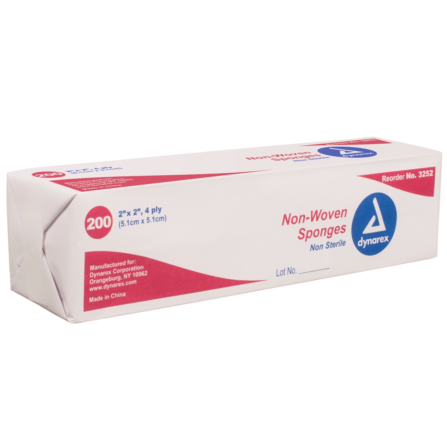 Non-Woven Sponges, 2″x 2″, 4 Ply, Dynarex, 200/Sleeve, 20 Sleeves/Case, 3252