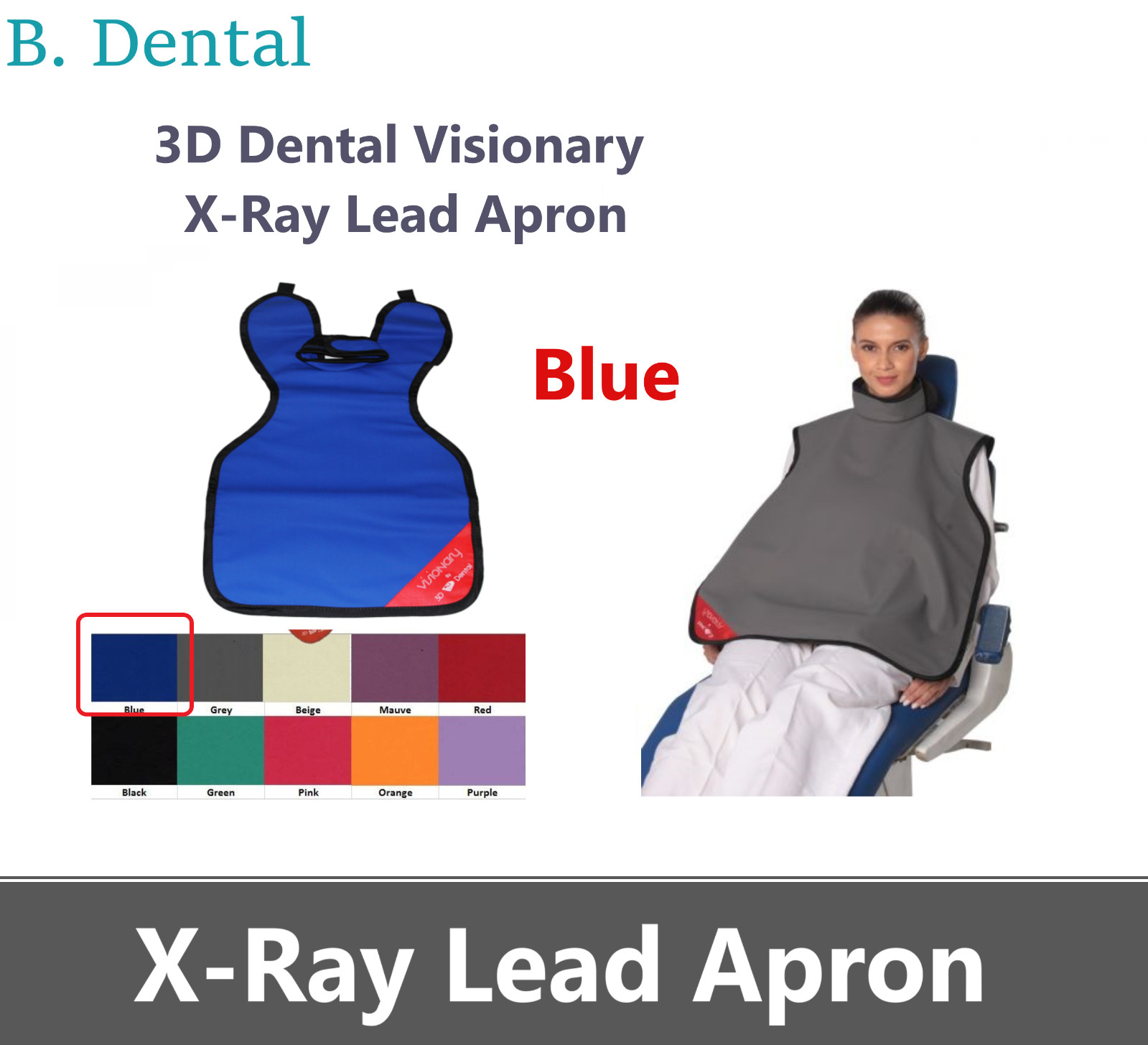 3D Dental Visionary X-Ray Lead Apron with Collar ADULT Blue Beige Red Grey