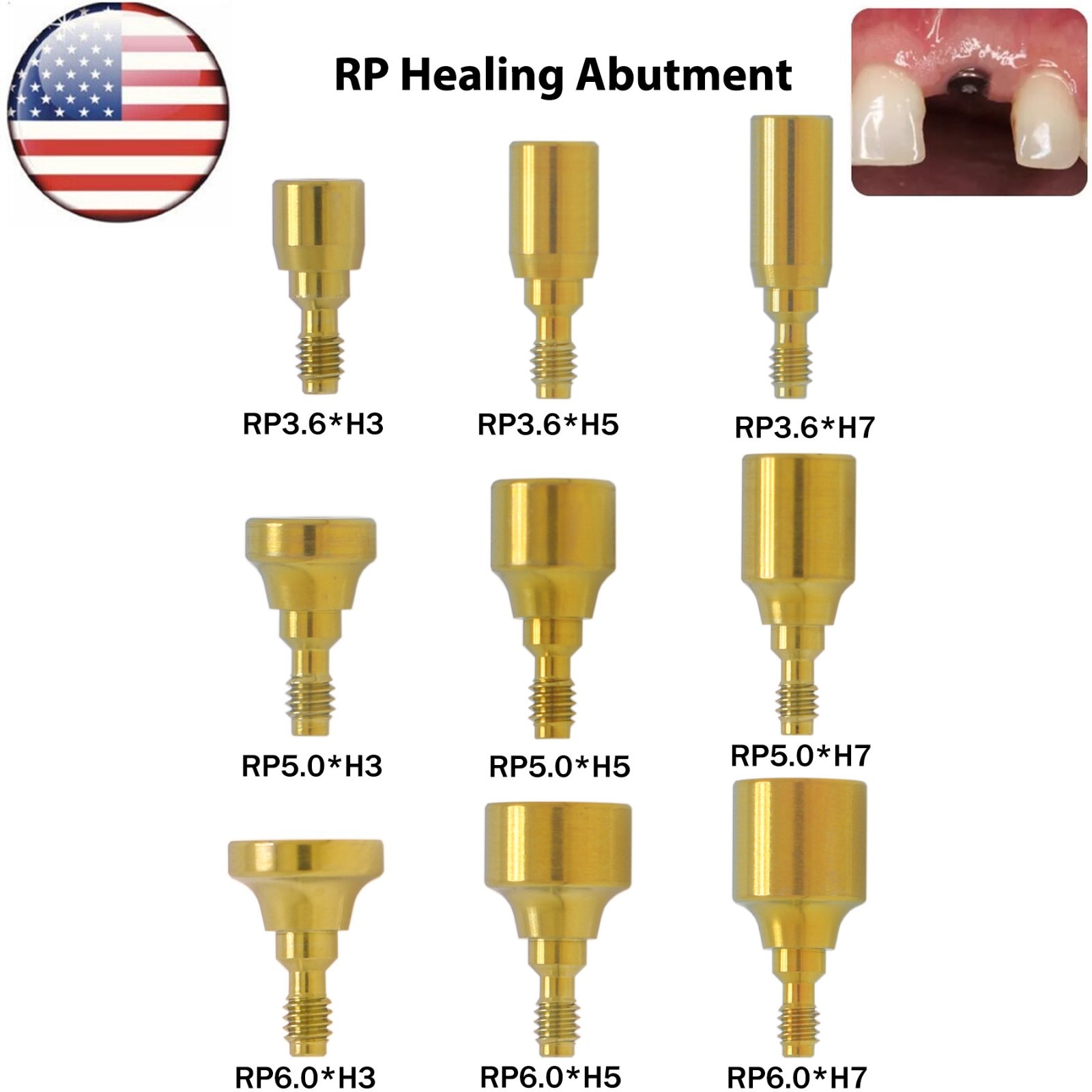 US Dental Nobel Healing Abutment Caps RP/NP Fit NOB Active ∅3.6/5.0/6.0 H3/5/7mm