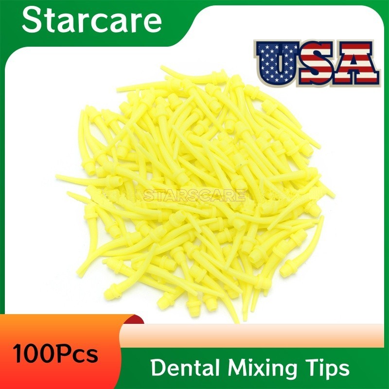100Pcs Dental Yellow Intra Oral Tips for Dental Impression Mixing tips Material
