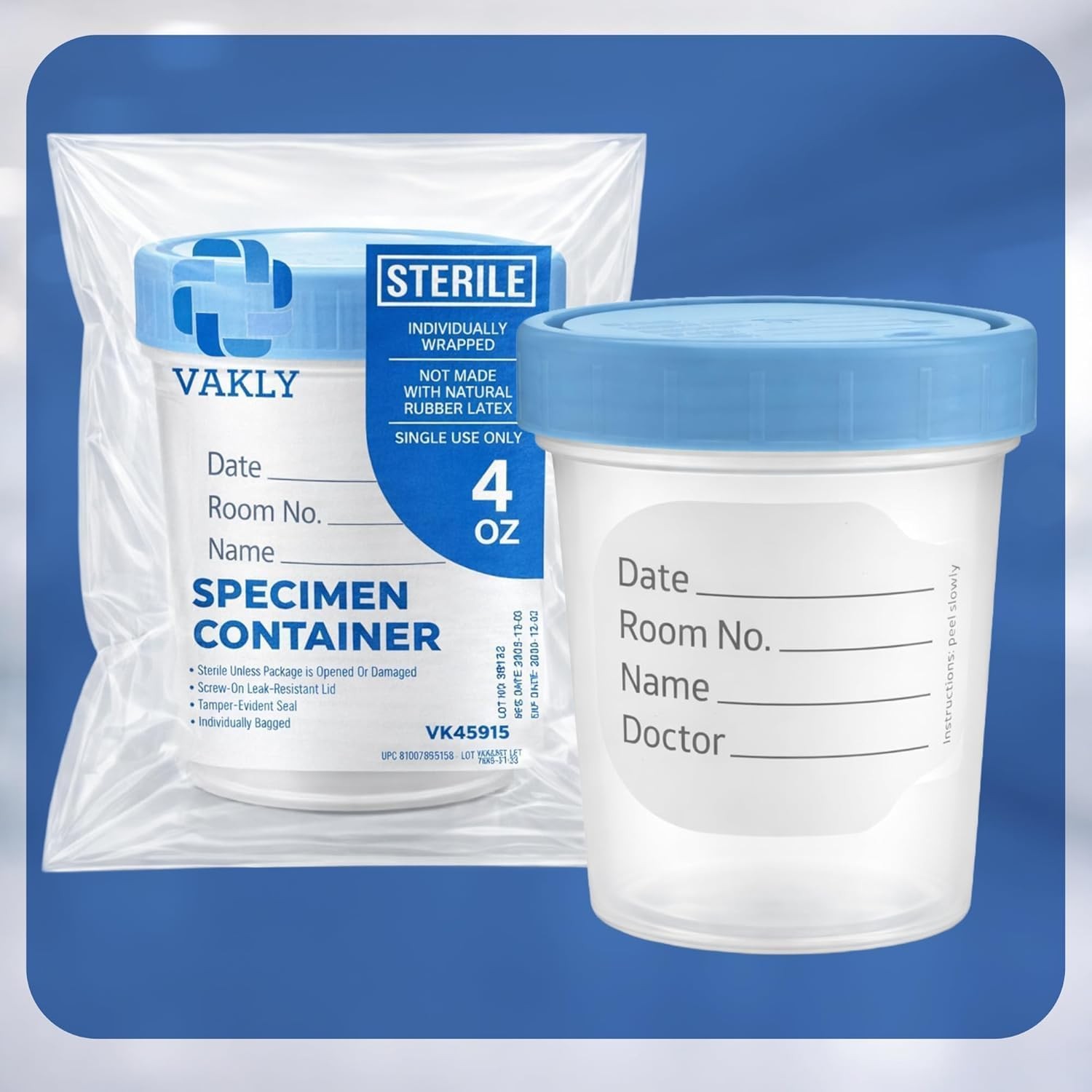 Vakly Sterile Specimen Cups 4 oz (10 Pack) – Individually Wrapped Urine Clear