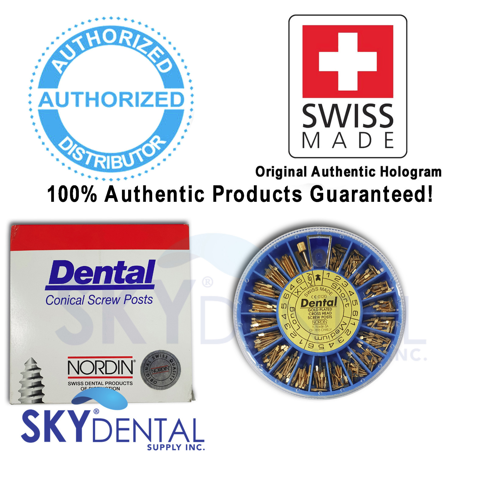 NORDIN Dental Screw Post Complete Kit Gold Plated Posts 2Key 240/120/60 Original