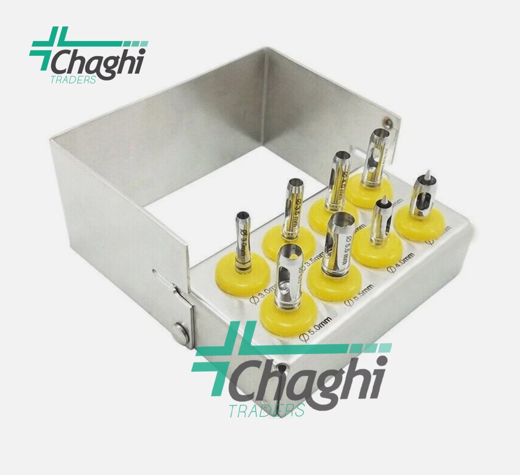 8 Pcs Dental Implant Tissue Punch Kit set Surgical Surgery With Box HolderChaghi