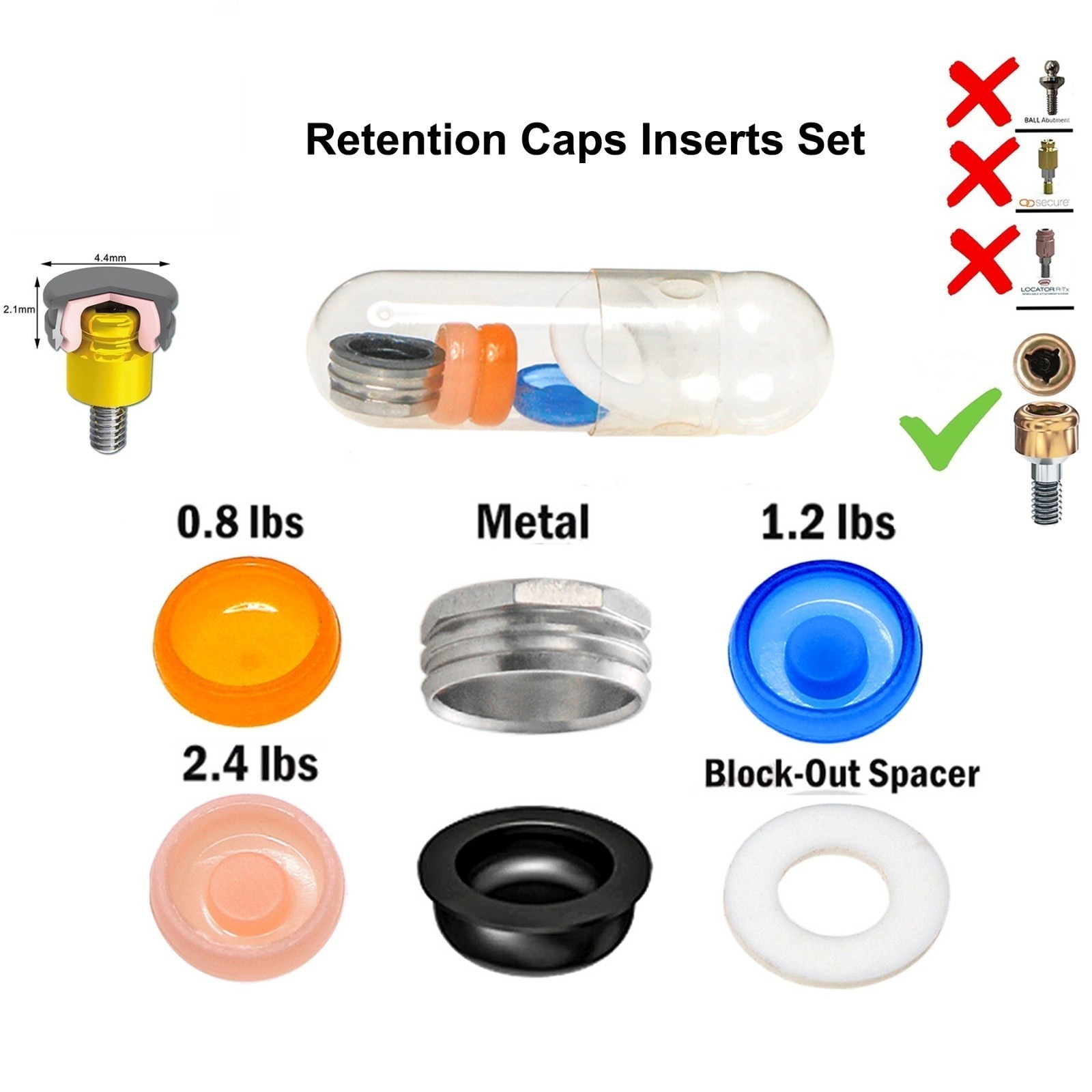 Dental Implant Universal Retention Caps Insertion Locator Abutment Inserts Tool