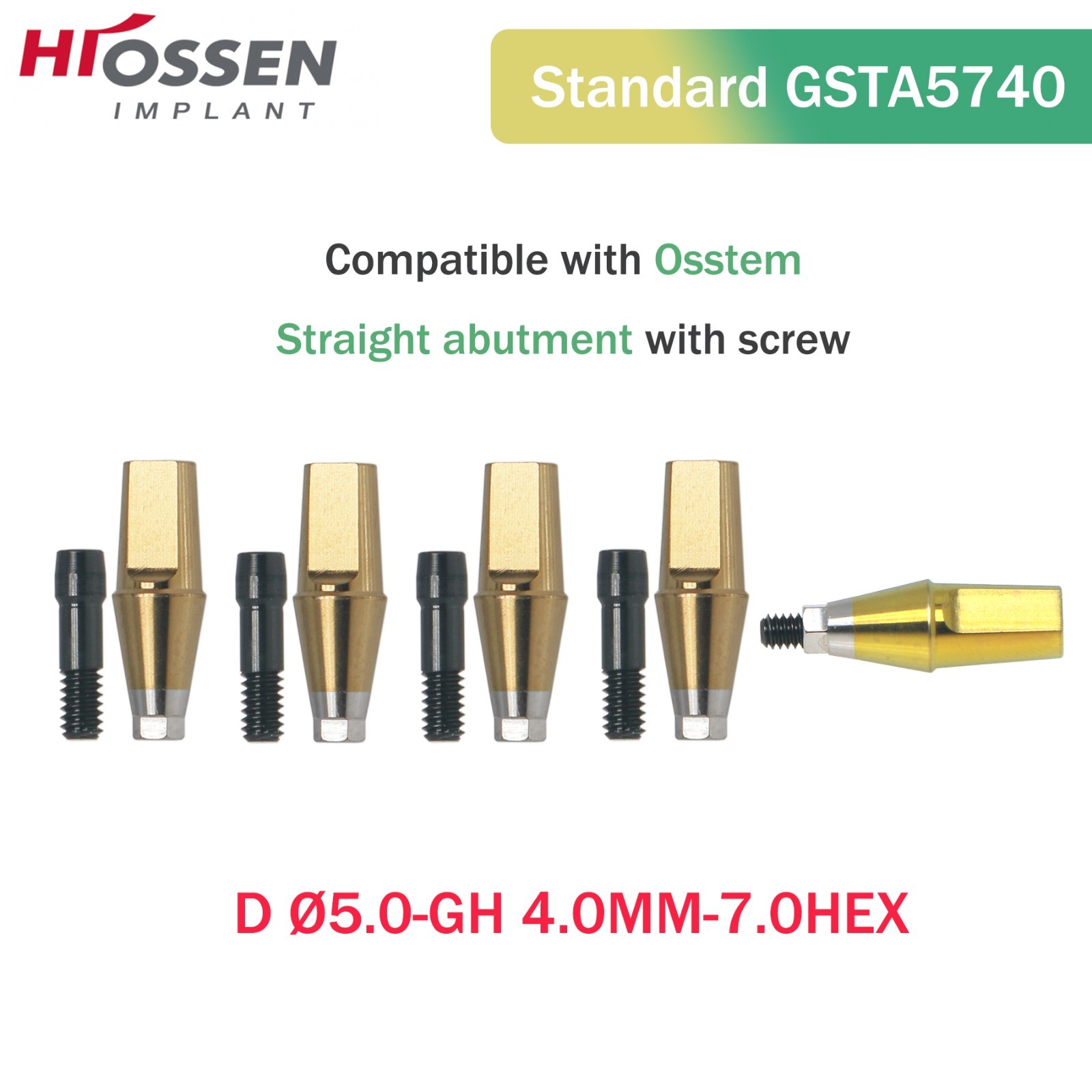 Dental Straight Transfer Abutment Regular Ø5.0 mm Hex GH 1–6 mm Hiossen/Osstem