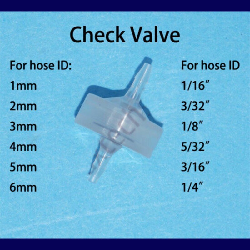 1/2/3/4/5/6mm Inline Plastic Check Valve 1/16 3/32 1/8 3/16 inch in Hose Barb