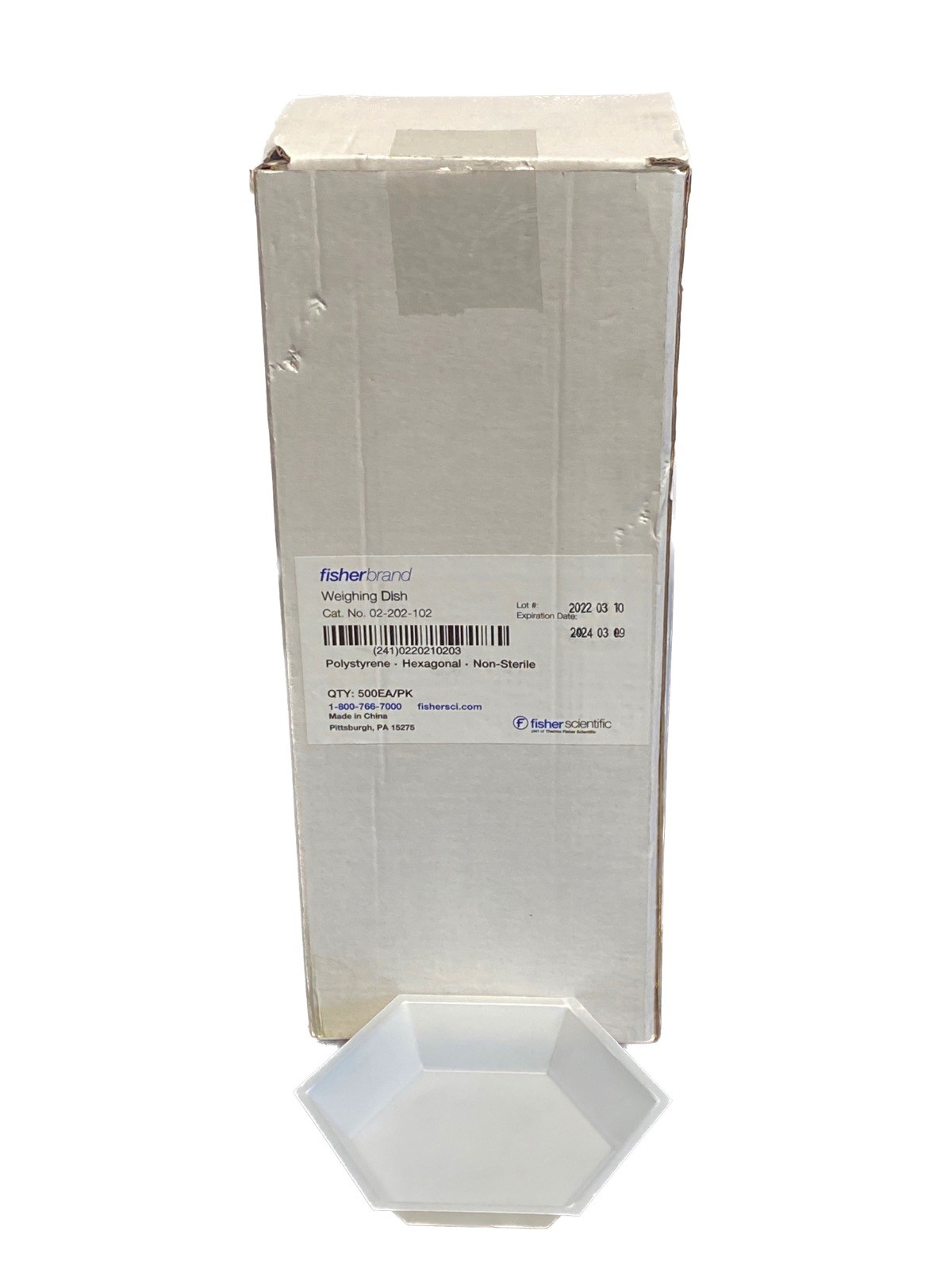 (500/Pk) FISHERBRAND Polystyrene Weighing Dishes Hexagonal Shape 02-202-102