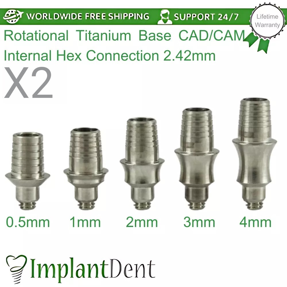 2x T-Base CAD/CAM Rotational For Dental Int Hex Connection 2.42mm Dentistry Lab