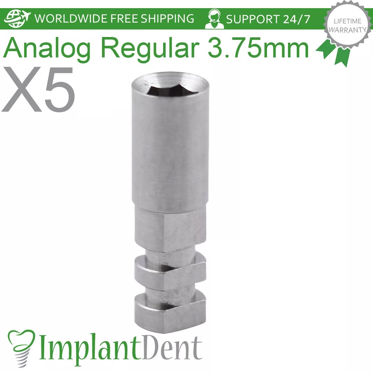 5x Dental Analog Regular Platform D-3.75mm Stainless Steel Int Hex 2.42mm