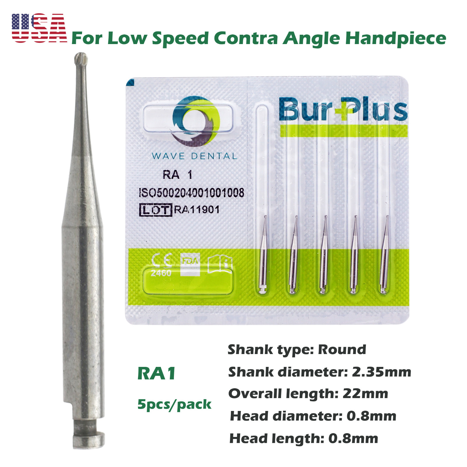 WAVE Dental Carbide Bur Round for Slow Speed Latch RA1-8 Taper Fissure RA702 699