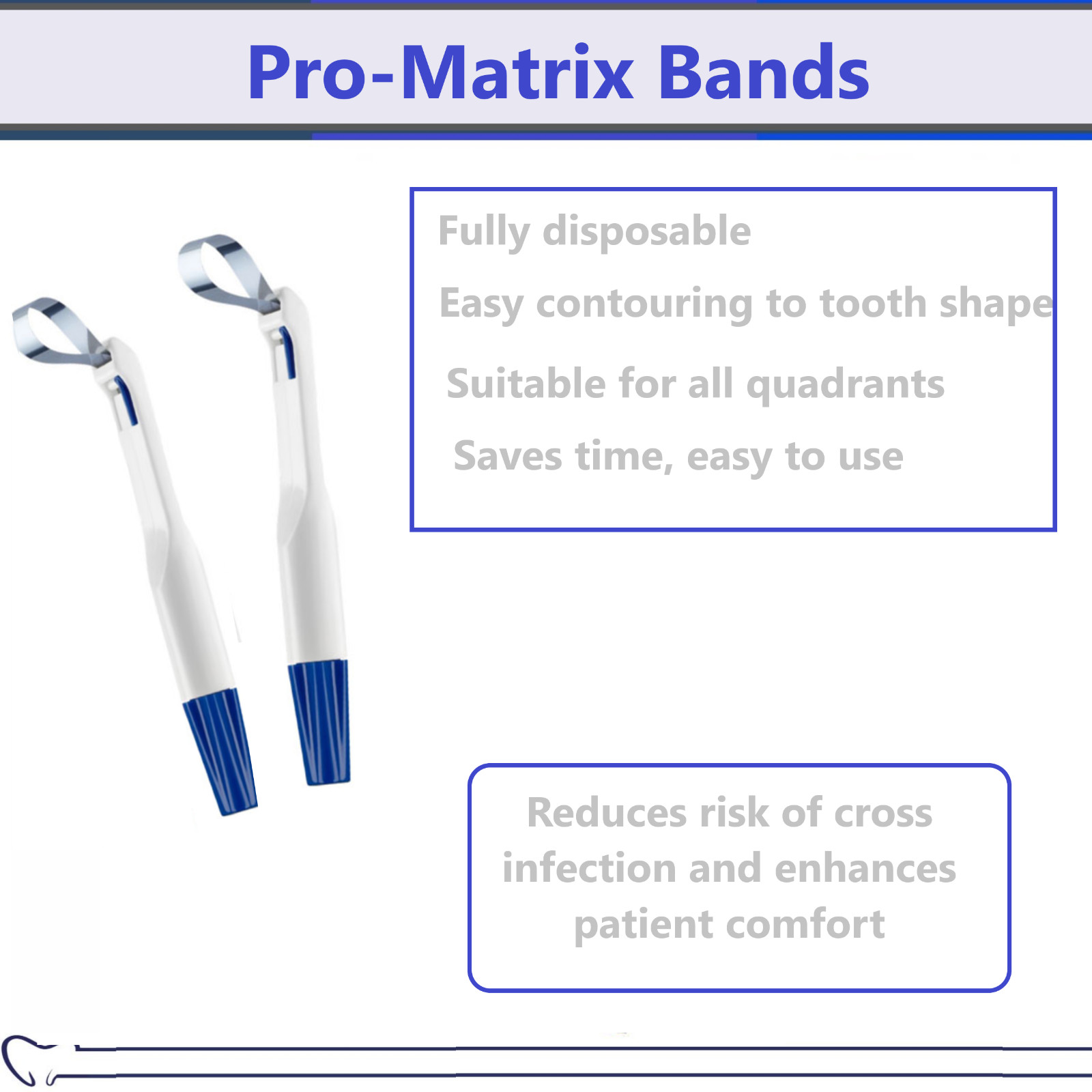 Dental Pro-Matrix Bands Straight or Curved, 6mm or 45mm, 50/Box Blue Teal Orange