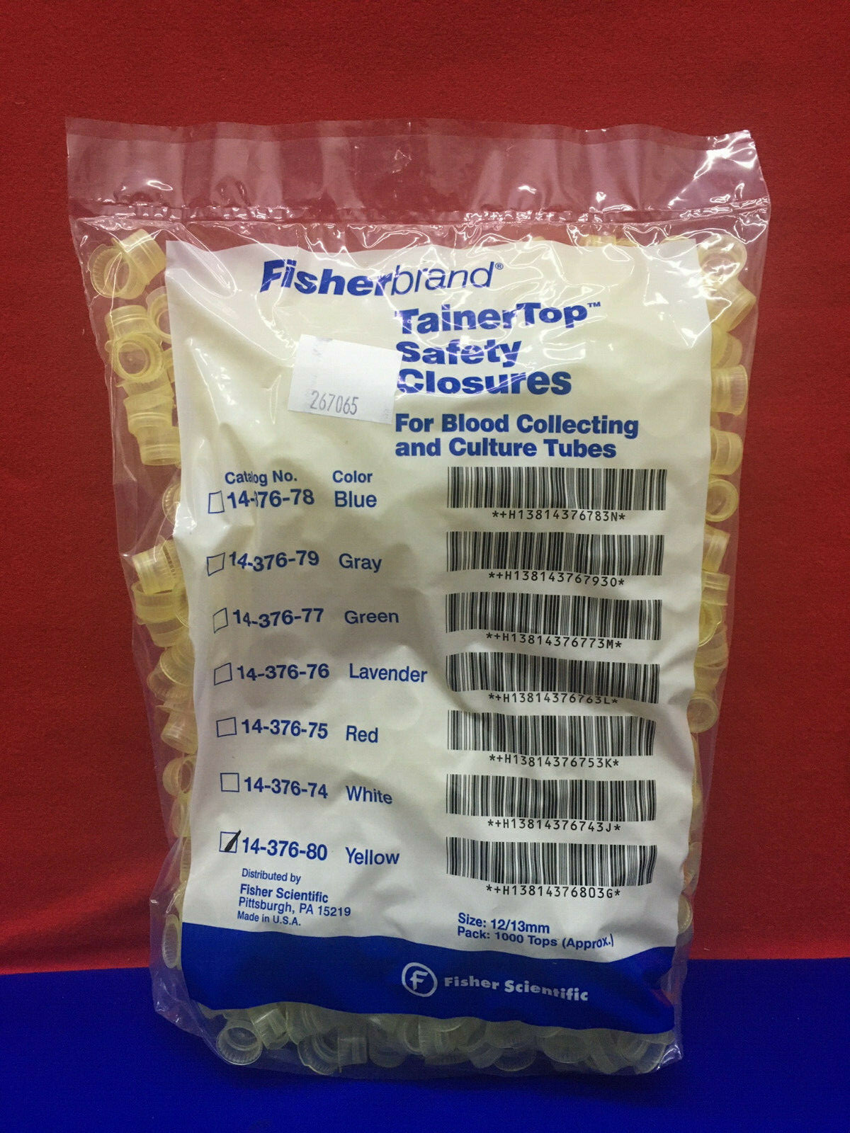 FISHER SCIENTIFIC 14-376-80 12/13MM YELLOW QTY 1 – BAG/PACK OF 1000 CLOSURES