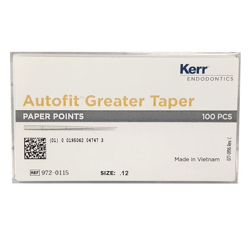 *100-Pieces* Sybron Kerr Autofit Greater Taper Size-12 Paper Points 972-0115