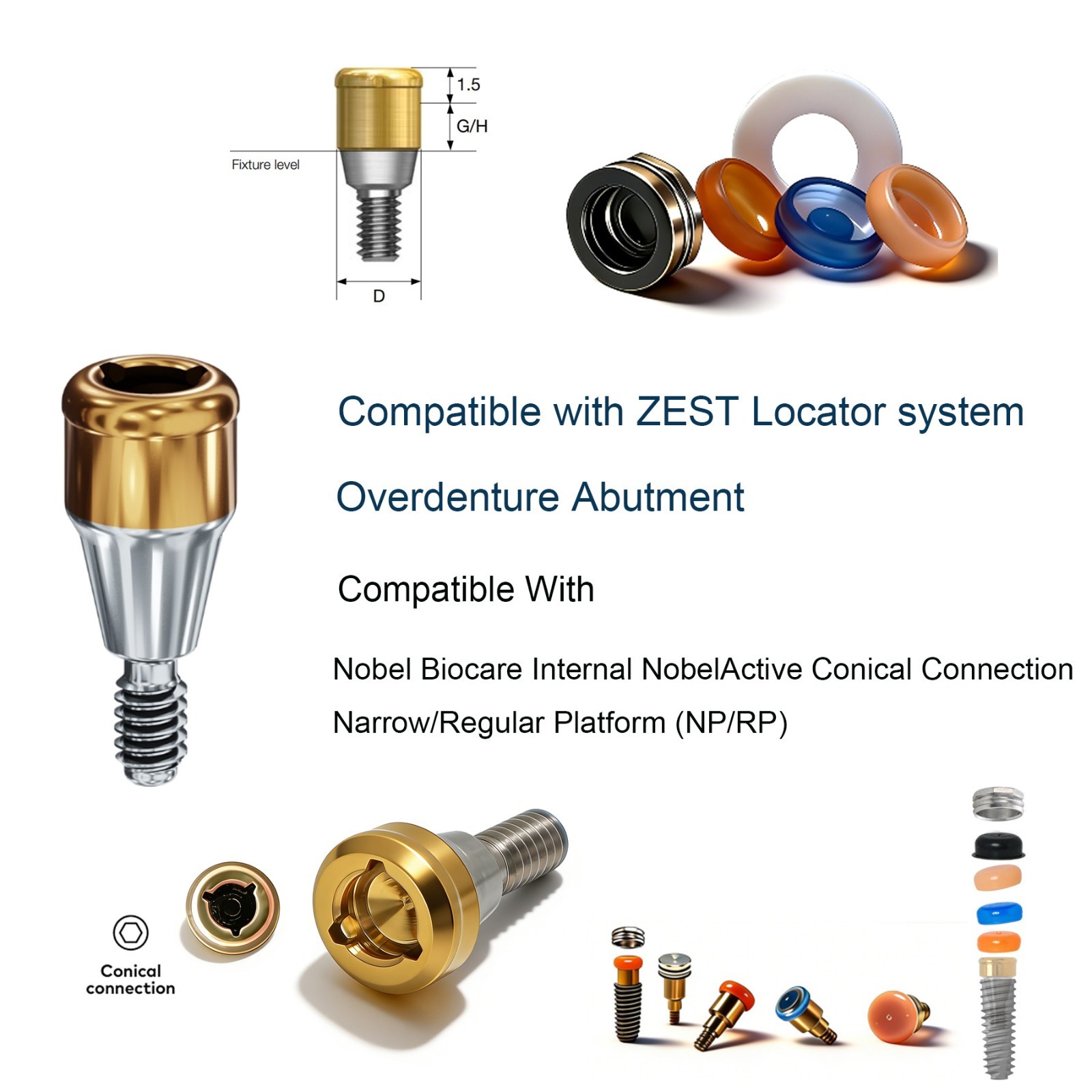 US Dental LOCATOR Abutment for NP/RP Conical Connection 1-5.0mm for NobelBiocare