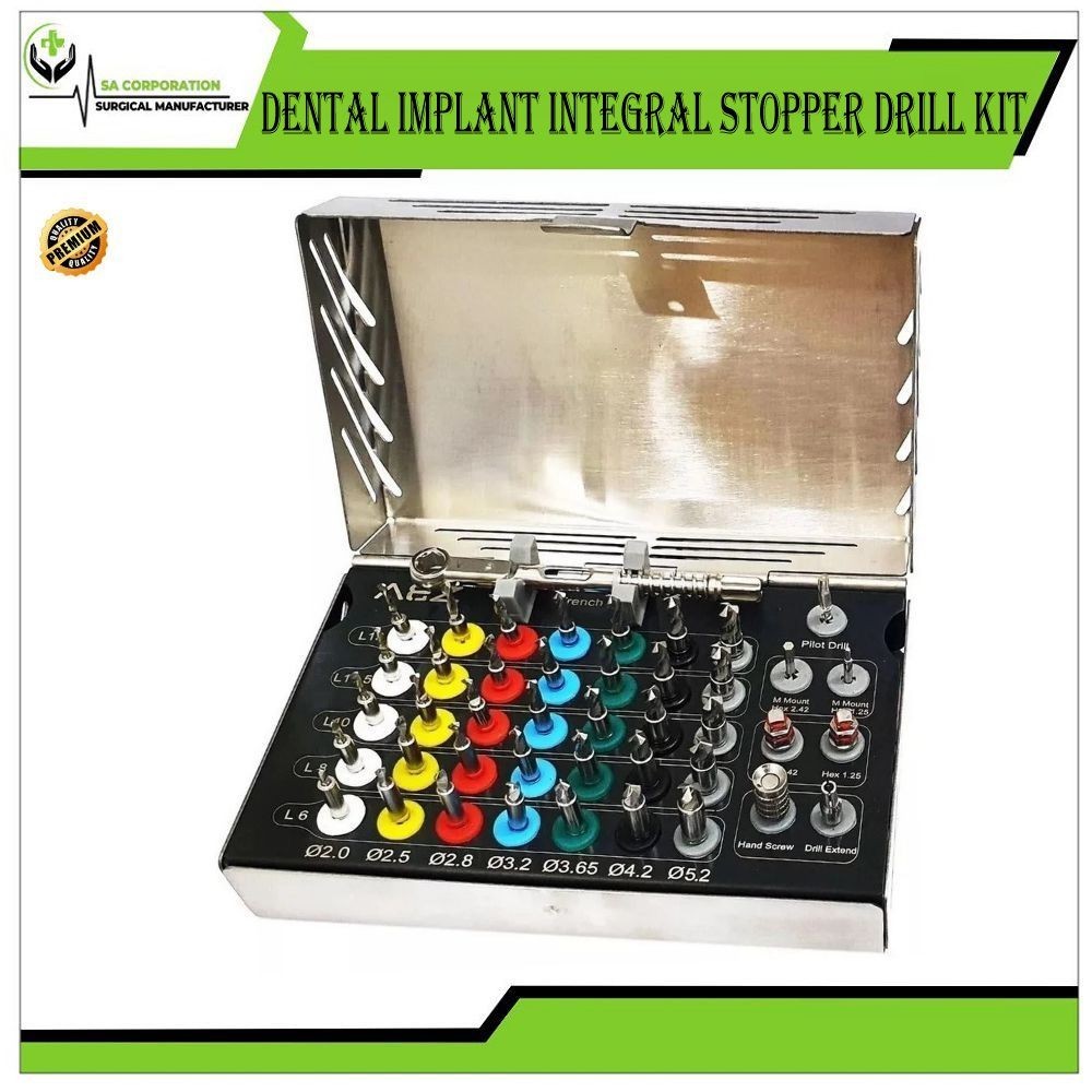 Dental Implant 35 Integral Stopper Drills with Drivers and Key Complete Kit 43PC