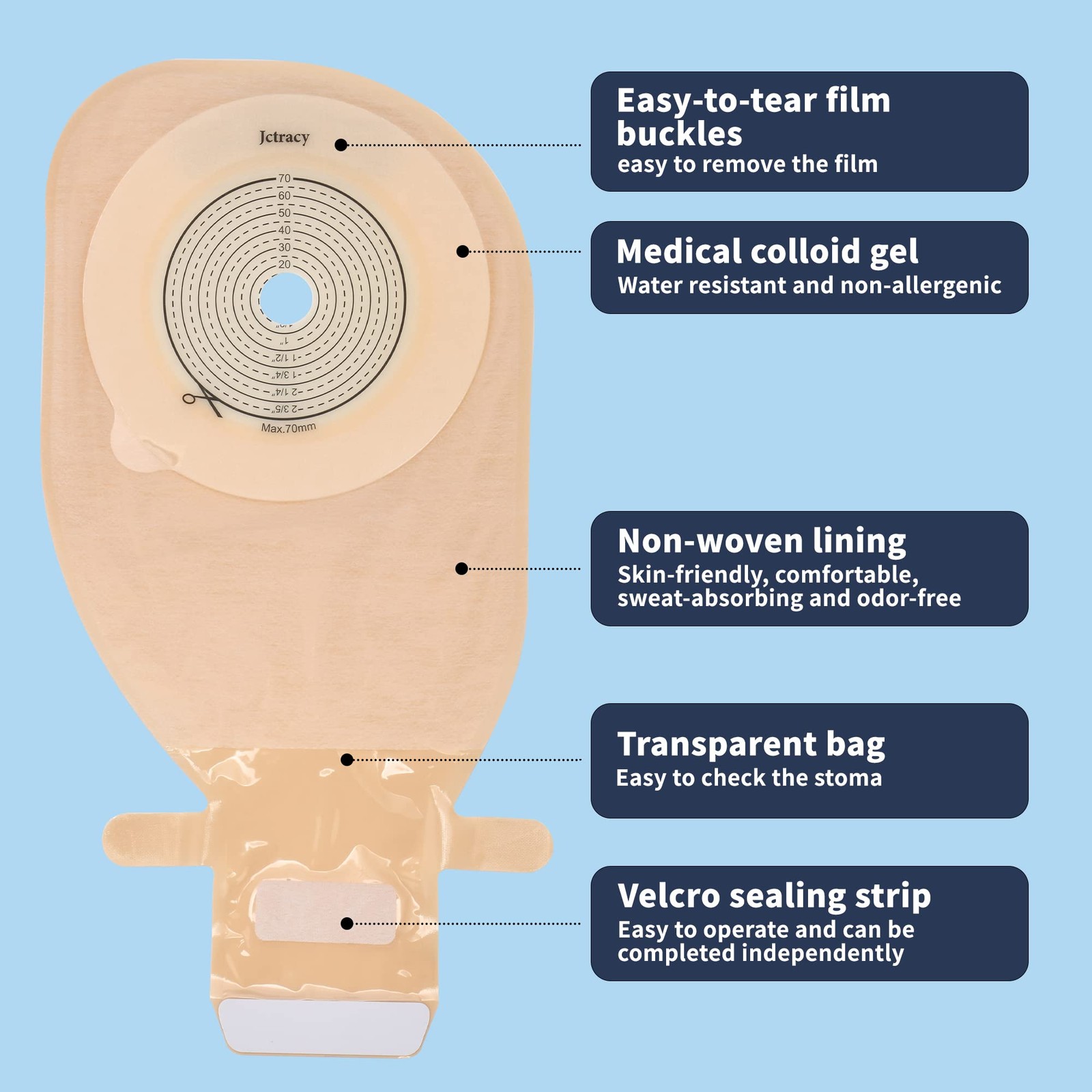 Jctracy Colostomy Bags,20PCS Ostomy Bags One-Piece 20-70mm, Oval