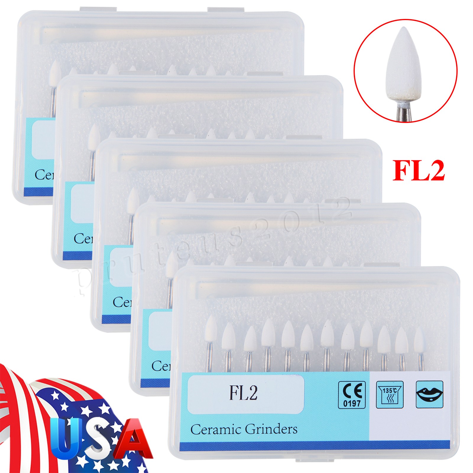 Dental Flame Mounted White Stone Polishing Burs FG Abrasion Point Burs USA