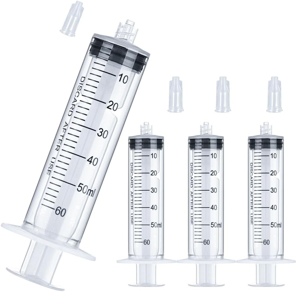 60mL Luer Lock Syringe 4 Pack Large Plastic Sterile Syringes without Needle,…