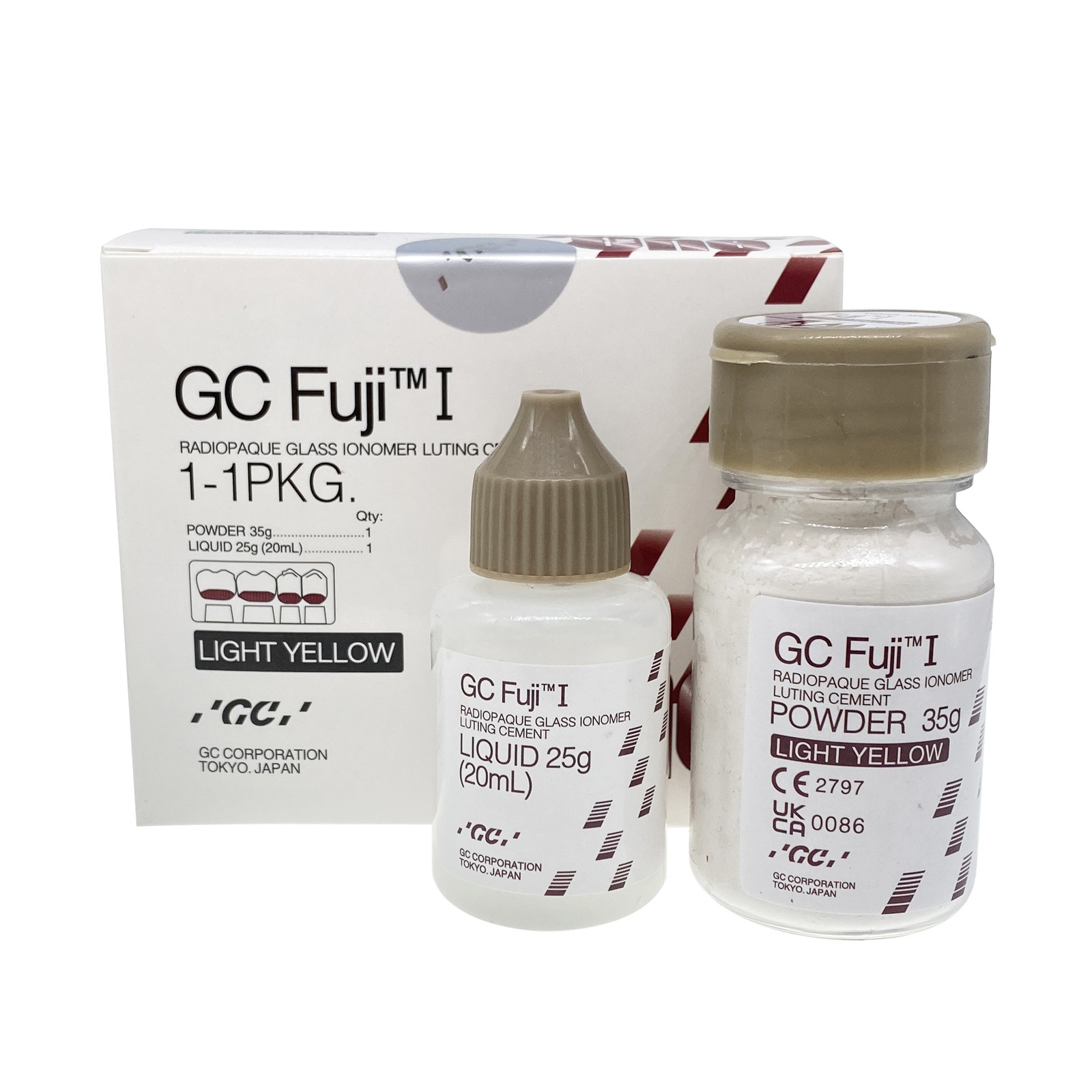 Dental Fuji I GIass lnomer Luting Cement Set 35g Powder 25g Liquid Light Yellow