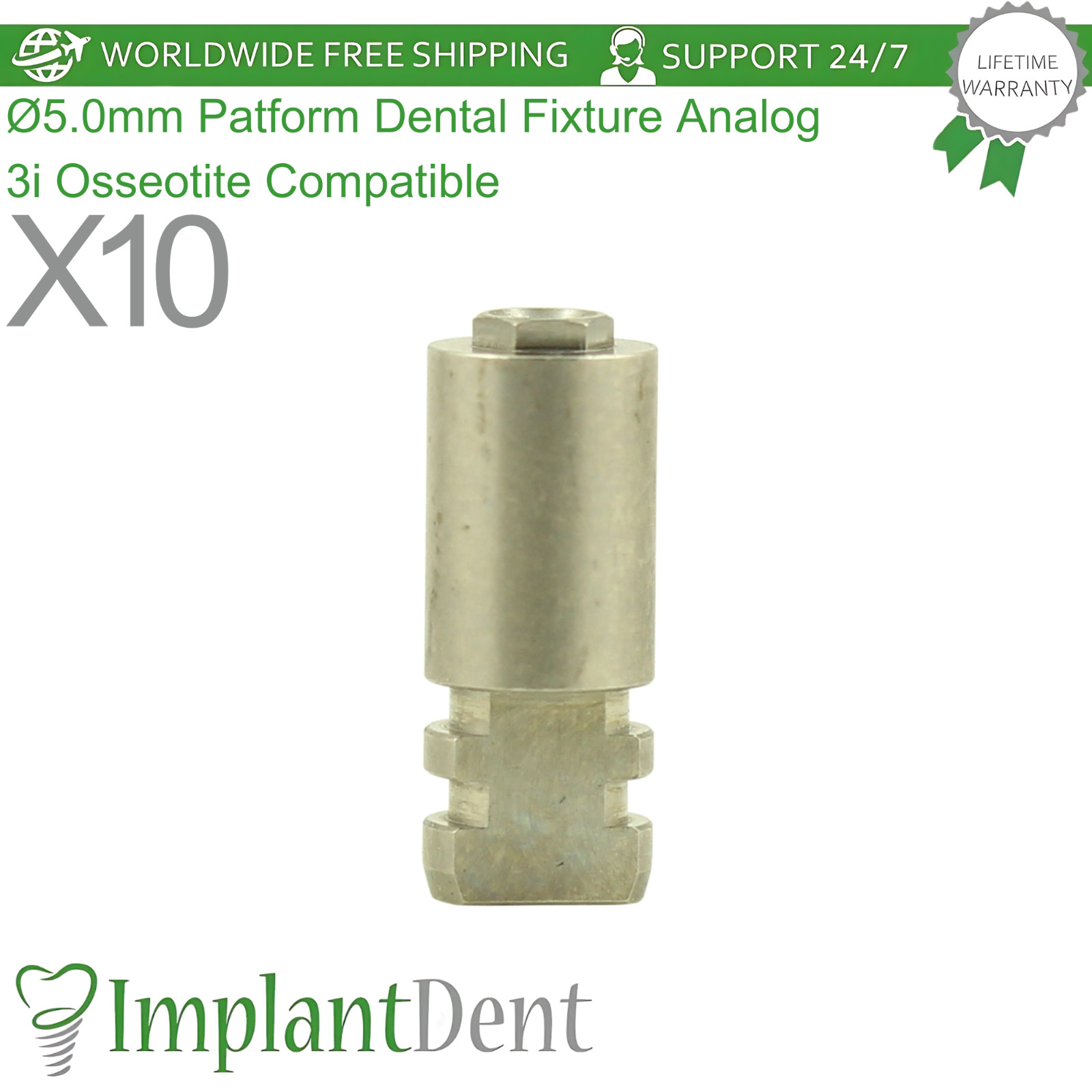 X10 Ø5.0mm Patform Dental Fixture Analog 3i Osseotite Compatible Replica Yellow