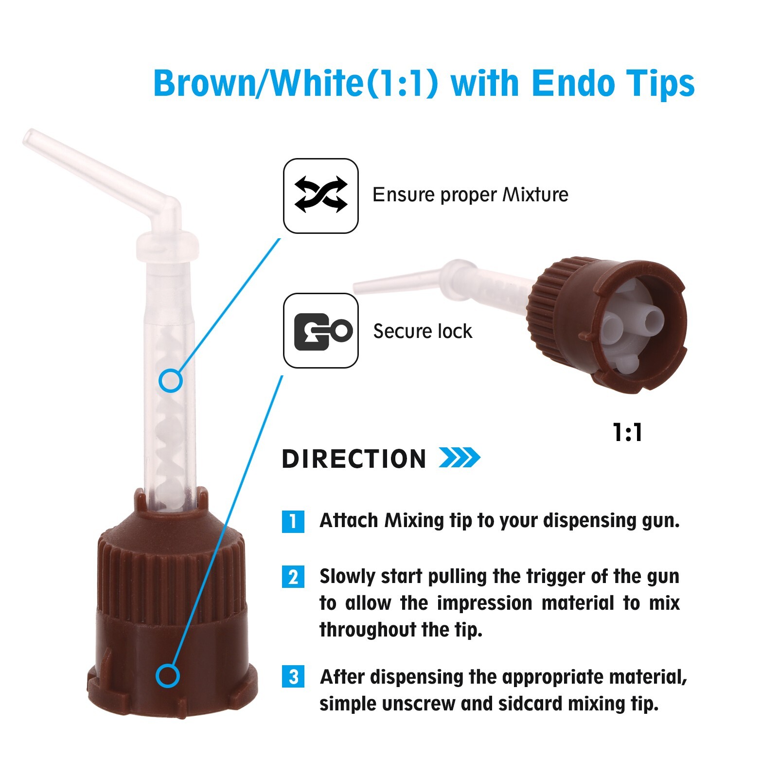 250(5 Bags) Dental Mixing Tips HP Brown with Endo Tips