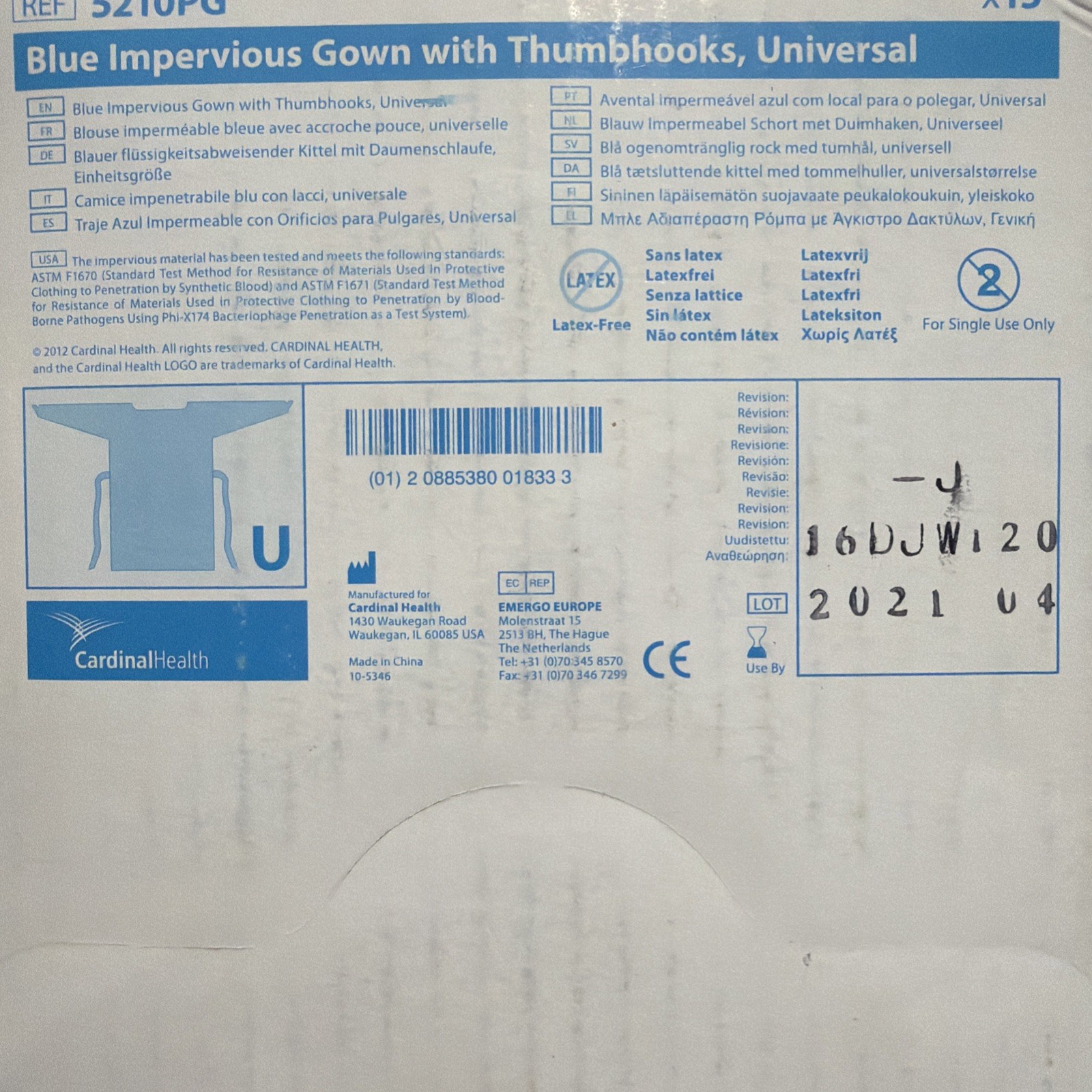 Cardinal Health Blue Impervious Gowns Thumbhooks 5210PG Older Stock Lot of 75