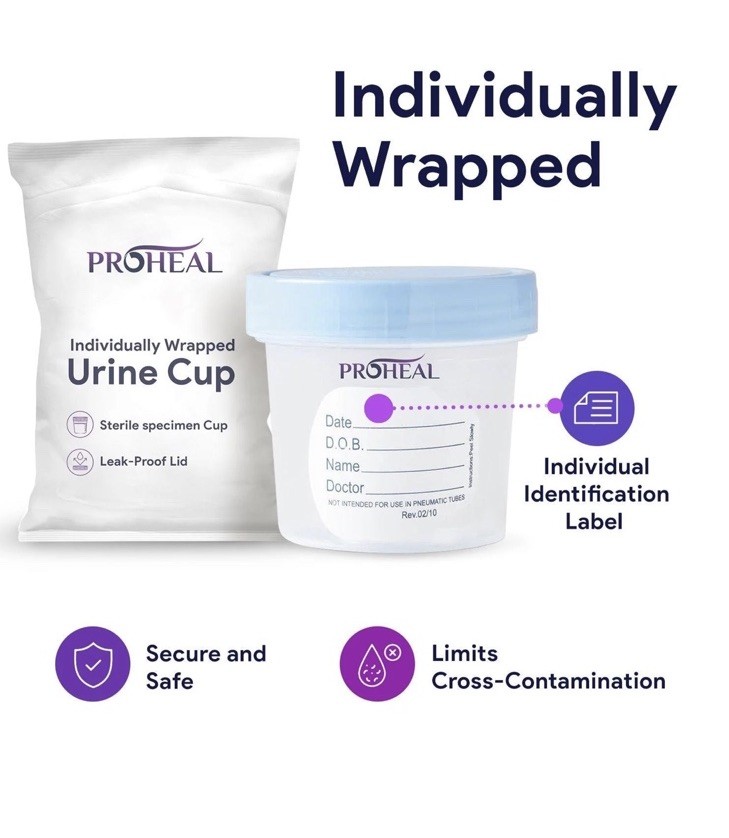 100 Pack Sterile Individually Wrapped Urine Specimen Collection Cups 4 oz E 3/29