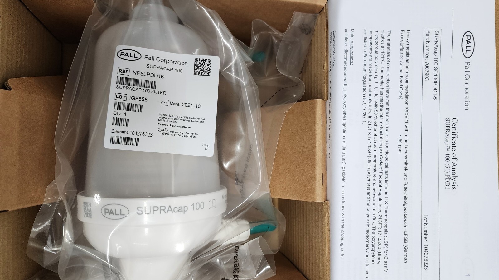 CYTIVA NP5LPDD16 PALL Supracap 100 depth filter capsule, in-line style, 5 in