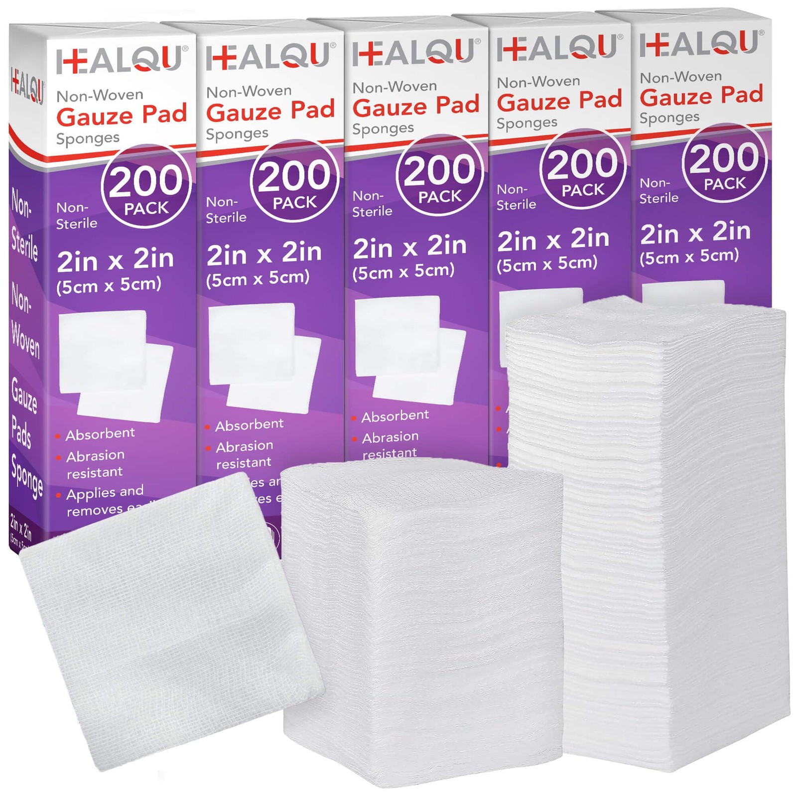 HEALQU 1000 Gauze Pads 2×2 – Soft Non-Woven 2×2″ (1000 Multi Pack), White