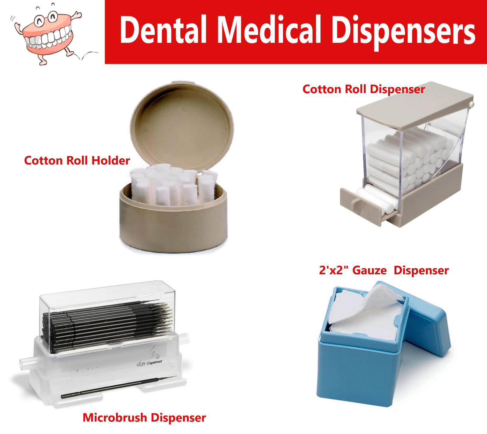 Dental Round Cotton Roll Holder Microbrush Dispenser 2″x 2″ Sponges Organizer
