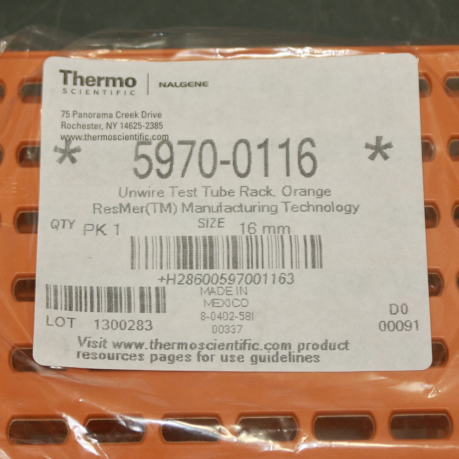 (2) Thermo Scientific Nalgene Unwire Test Tube Racks 5970-0116, 16mm, Orange, 72