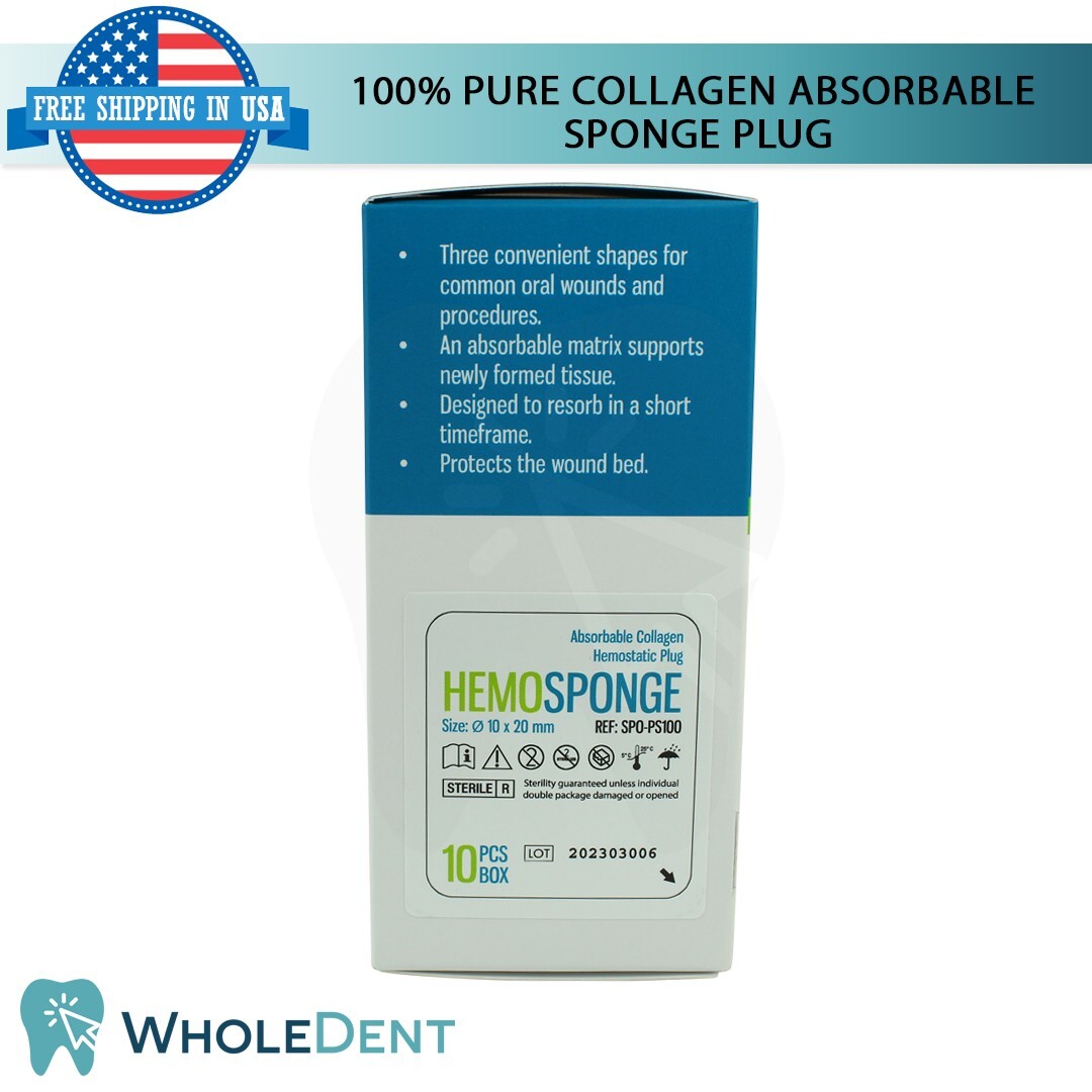 1X Dental Hemosponge 100% Pure Collagen Sponge Plug Sterile 10pcs Hemostatic Ø10
