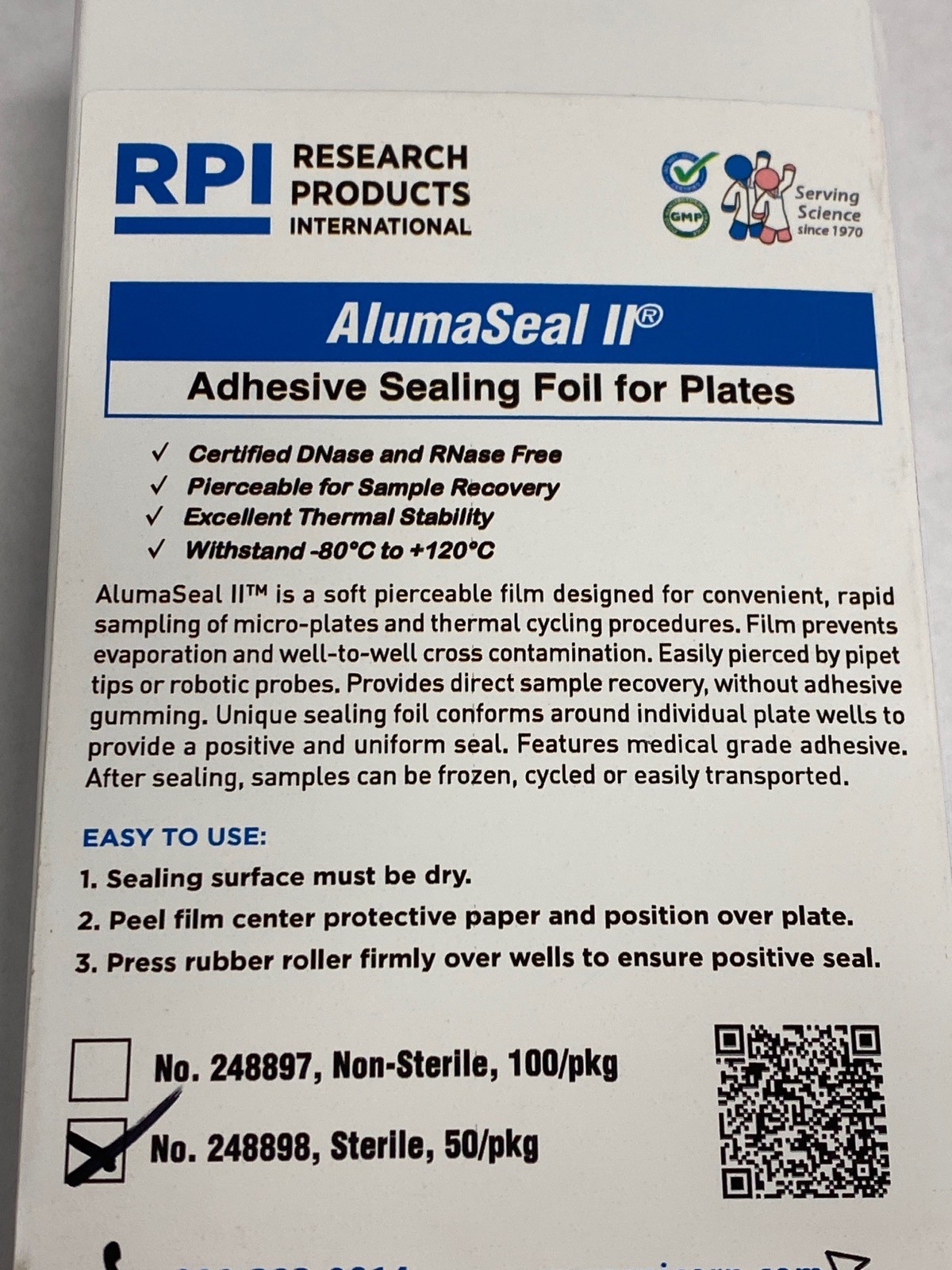 (50/Pk) RPI AlumaSeal II Adhesive Sealing Foil for Well Plates Sterile 248898
