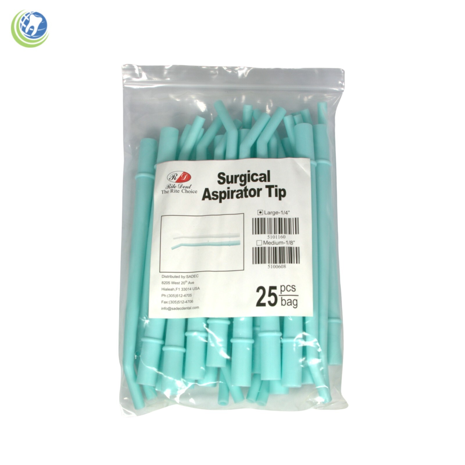 Dental Surgical Aspirator Suction Cannula Tips Aqua 1/4″ Diameter Type I 25/Bag