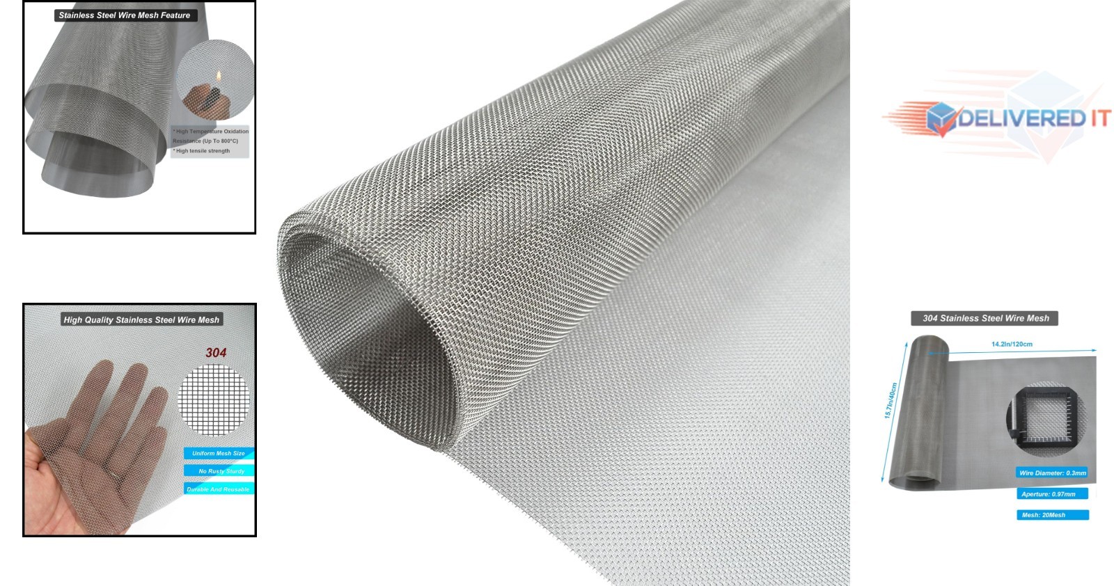 Stainless Steel Mesh Screen 20Mesh 15.7×47.2in Woven Wire for Vent DIY Projects