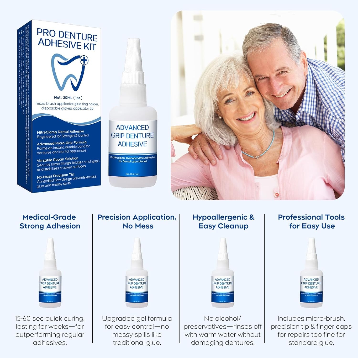 Dental Lab Adhesive Instant Bonding Glue for Dentures Fast Setting 15-60 Sec