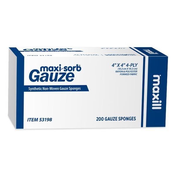 Maxi-Sorb 4″ x 4″ Synthetic Non-Woven 4-Ply Gauze Sponges, 200/Sleeve